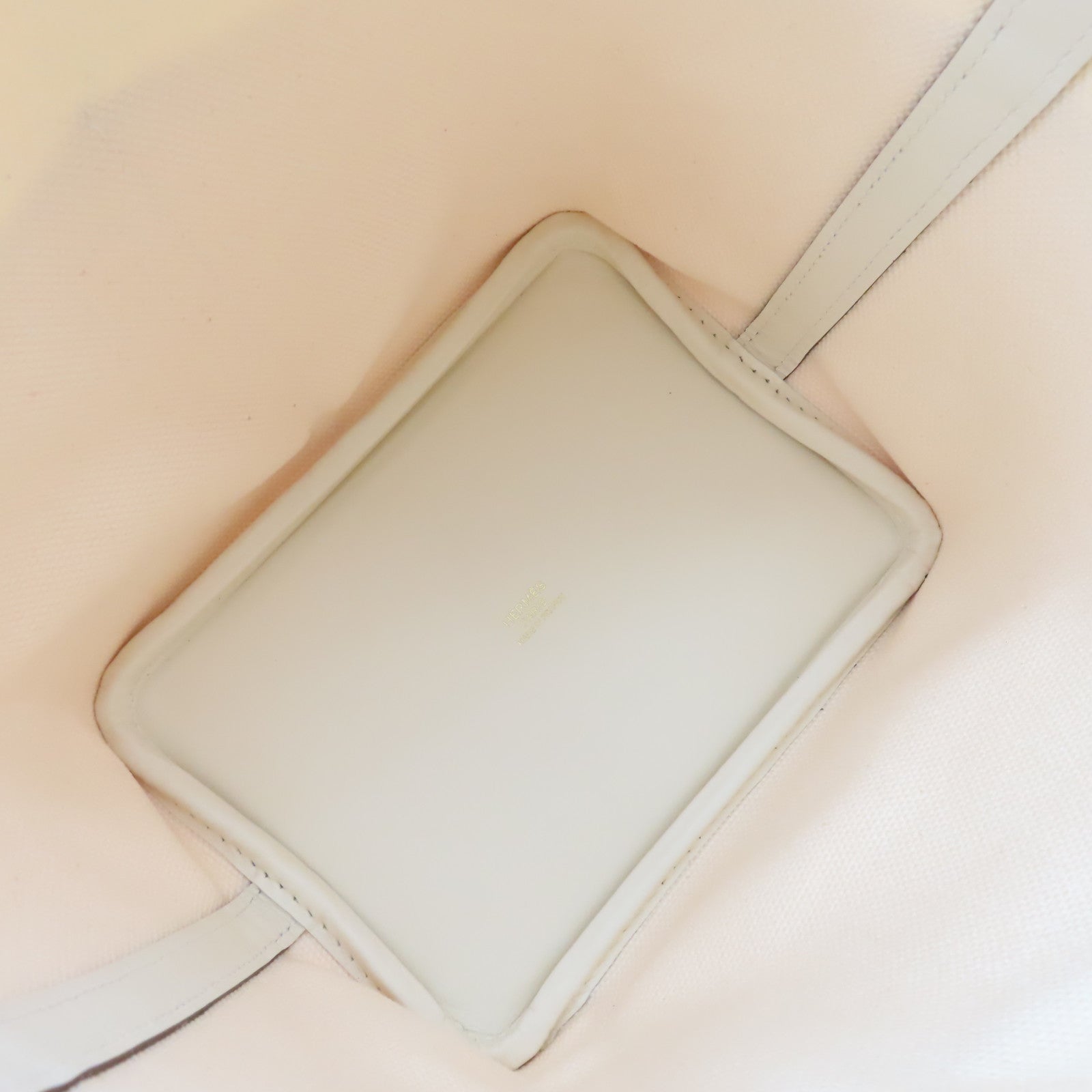 HERMES Swift皮革/Toile Geoland帆布Picotin Cargo Handbag金扣手挽袋Ecru/Nata奶油白色
