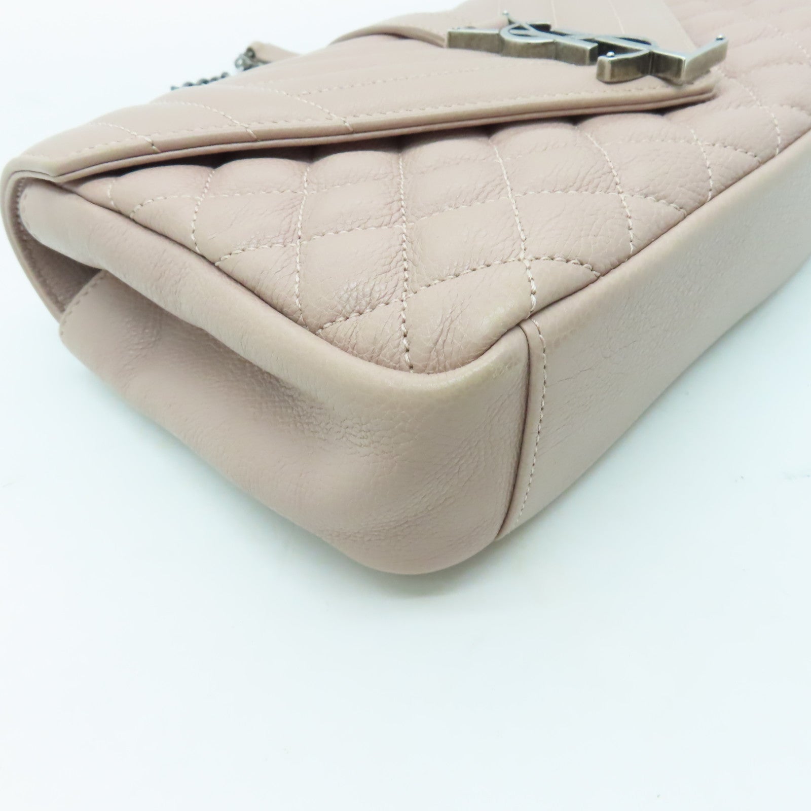 SAINT LAURENT 牛皮皮革Shoulder Bag銀扣手挽肩背兩用袋粉紅色