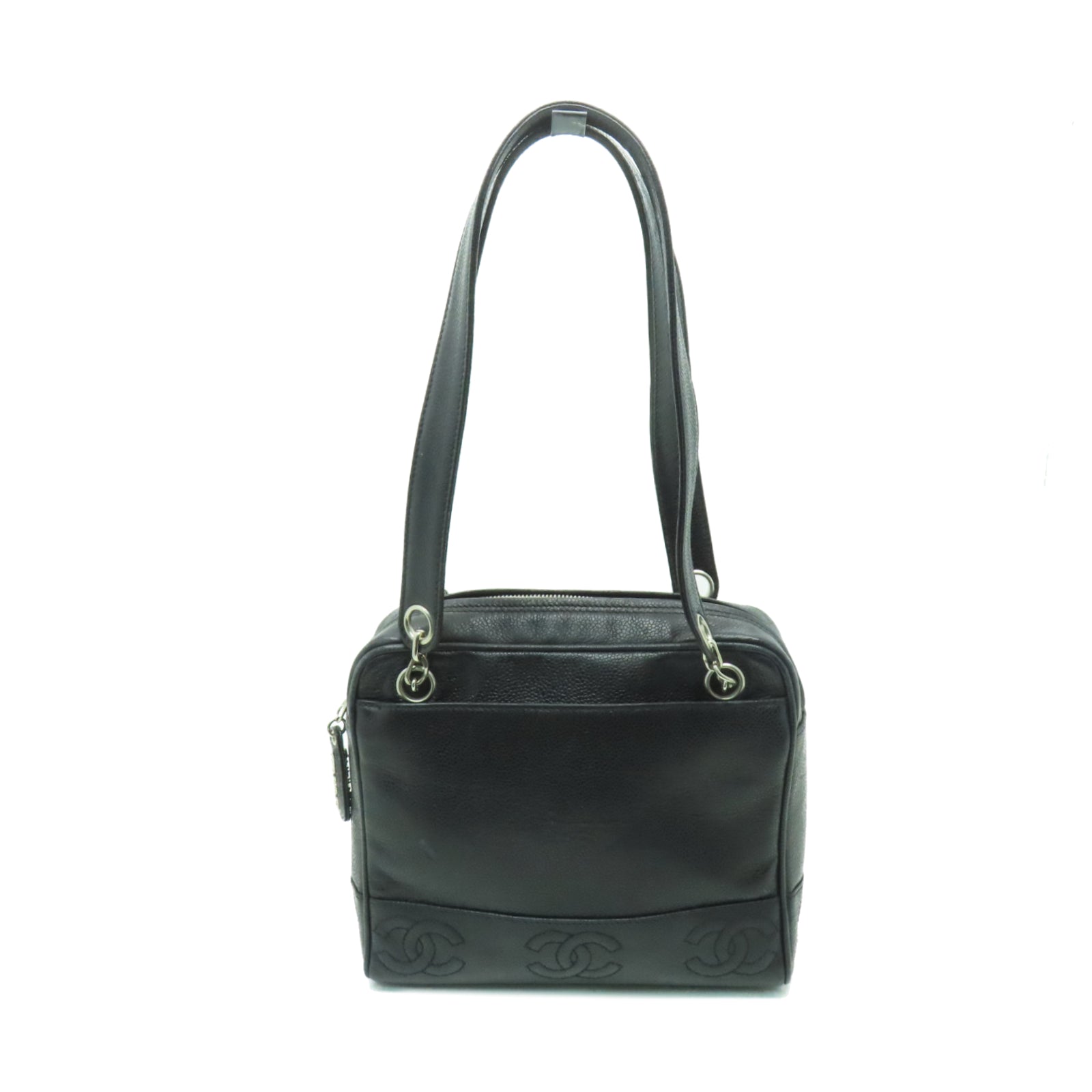 CHANEL Caviar皮革Shoulder Bag銀扣肩背袋黑色
