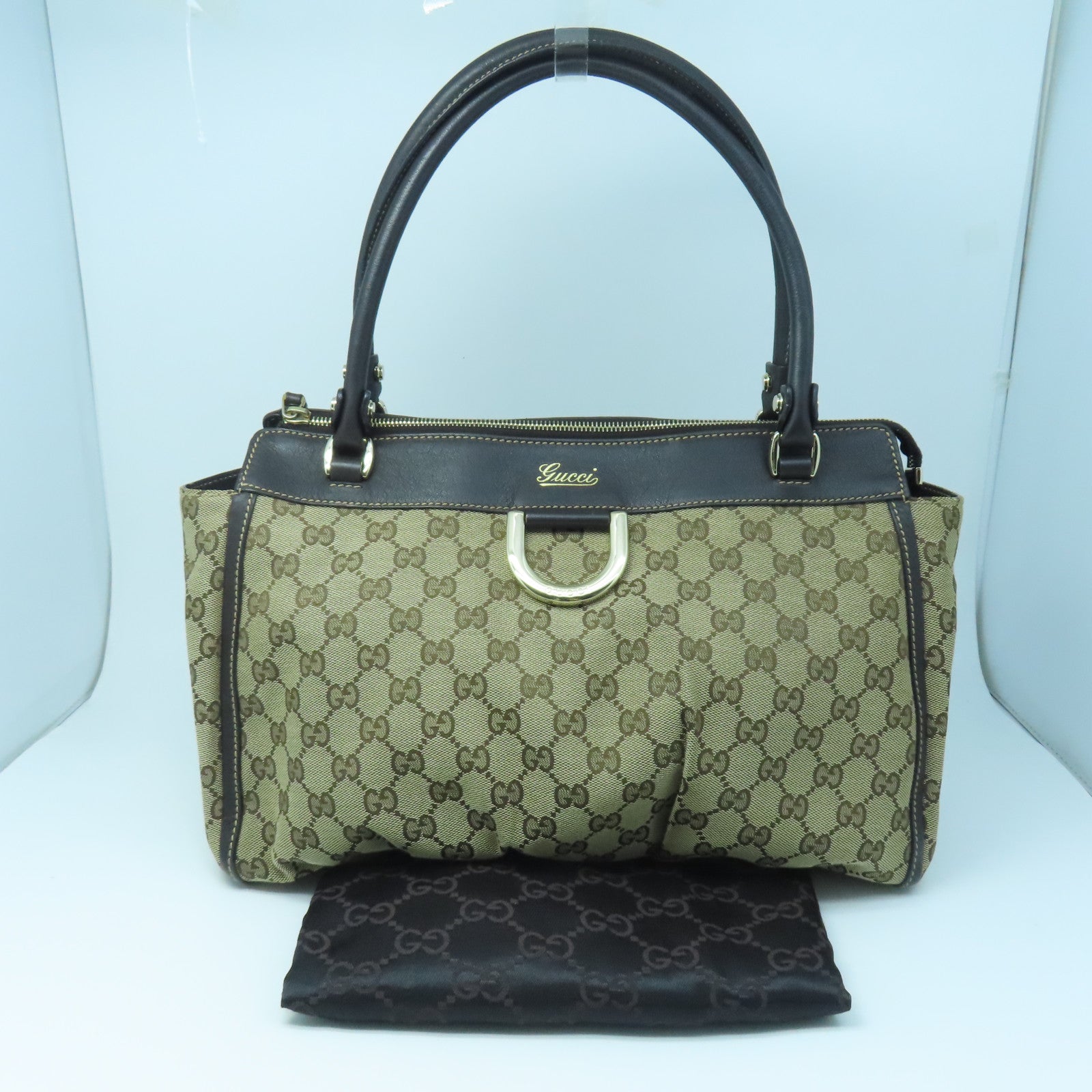 GUCCI canvas Shoulder Bag gold buckle shoulder bag brown