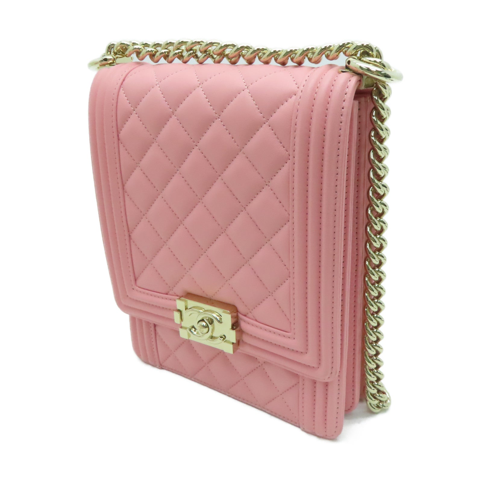 CHANEL 牛皮皮革Boy Chanel金扣肩背袋粉红色