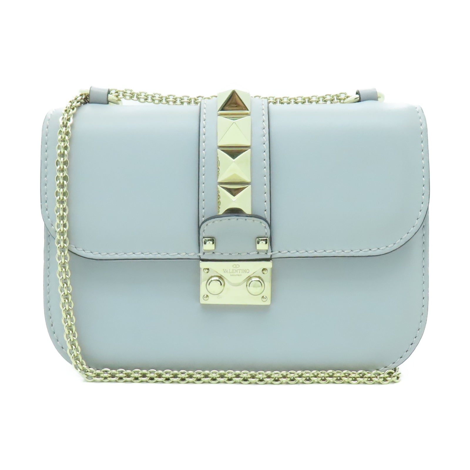 Valentino 牛皮皮革Shoulder Bag金扣肩背袋灰色