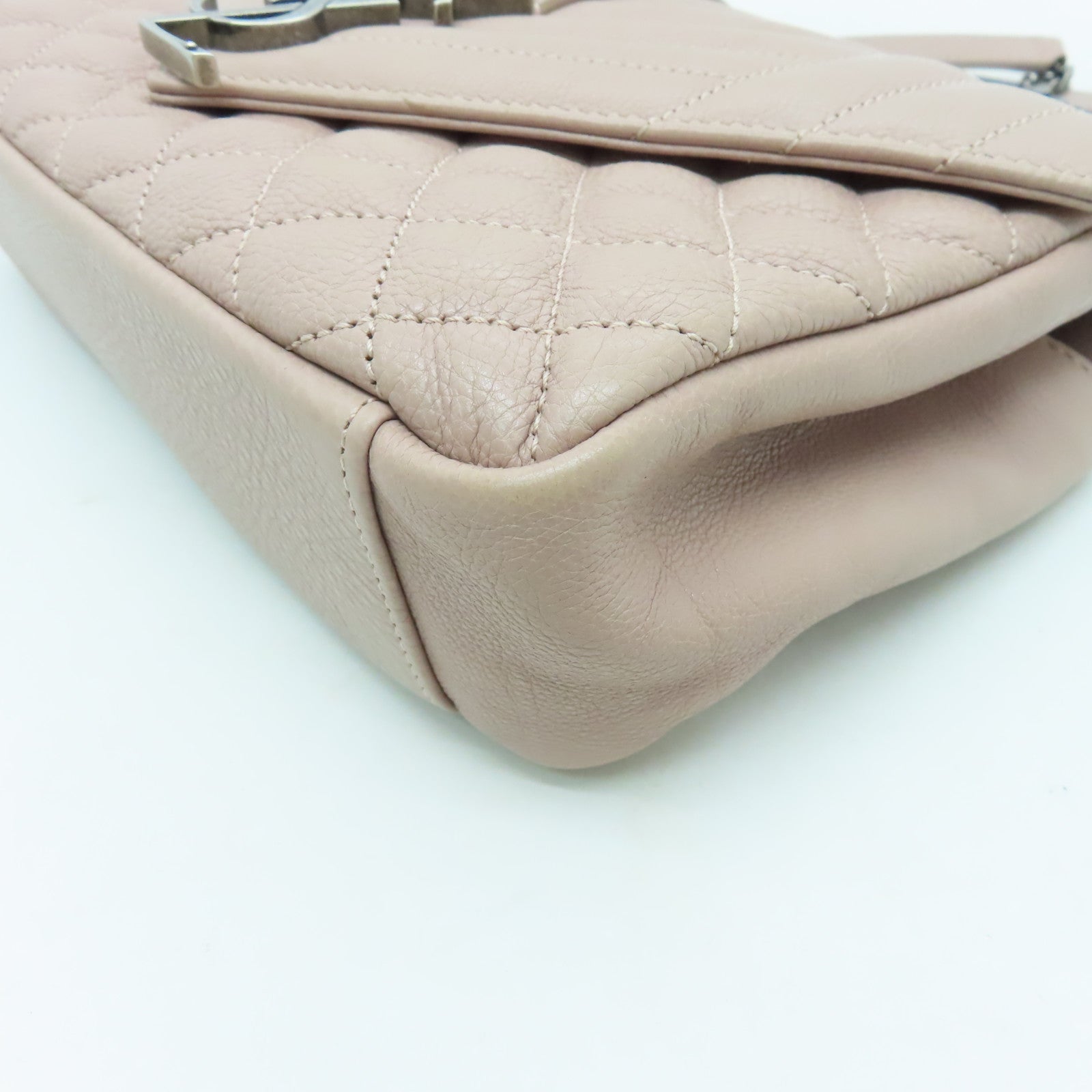 SAINT LAURENT 牛皮皮革Shoulder Bag銀扣手挽肩背兩用袋粉紅色