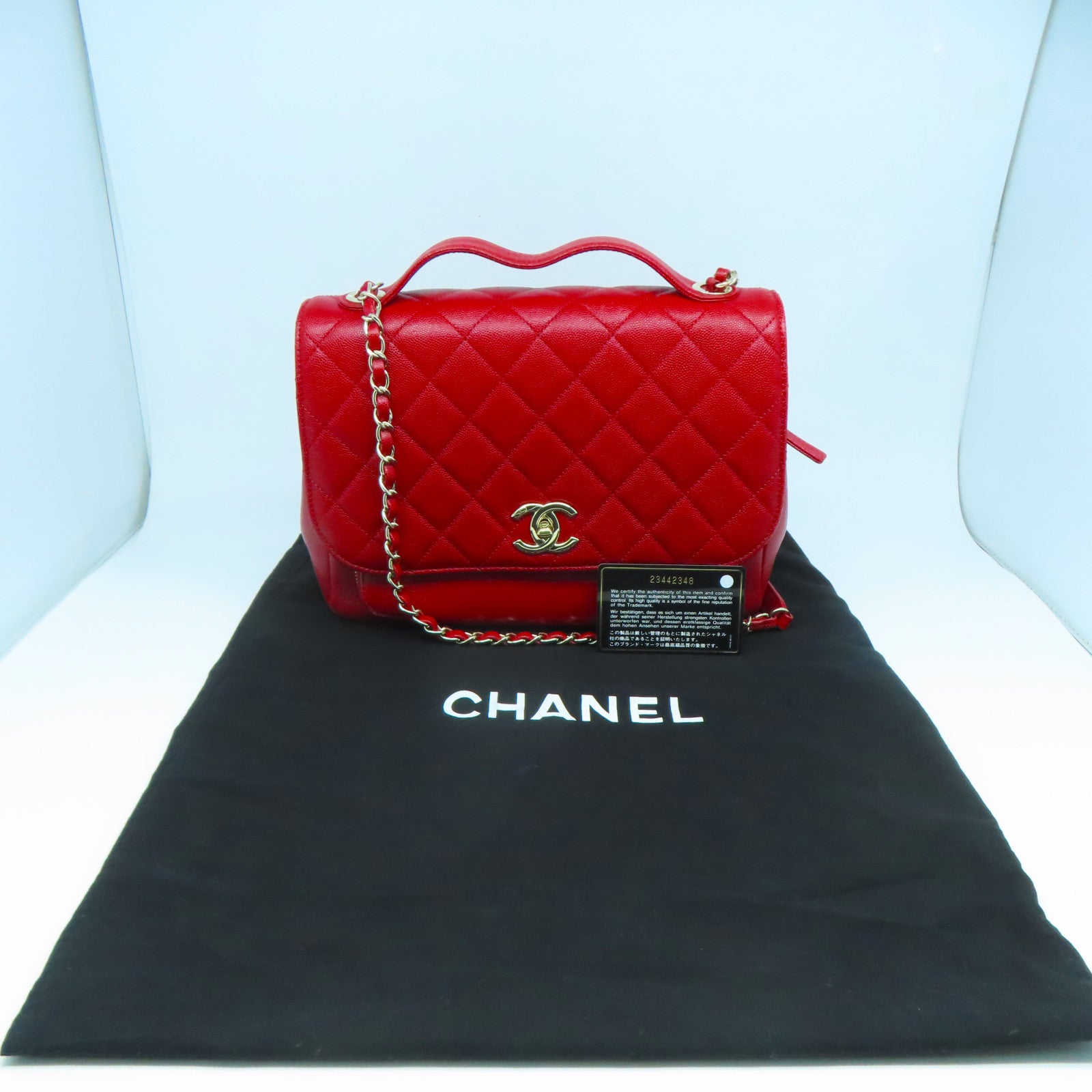 CHANEL Caviar皮革Chain Shoulder金扣鏈帶肩背袋紅色