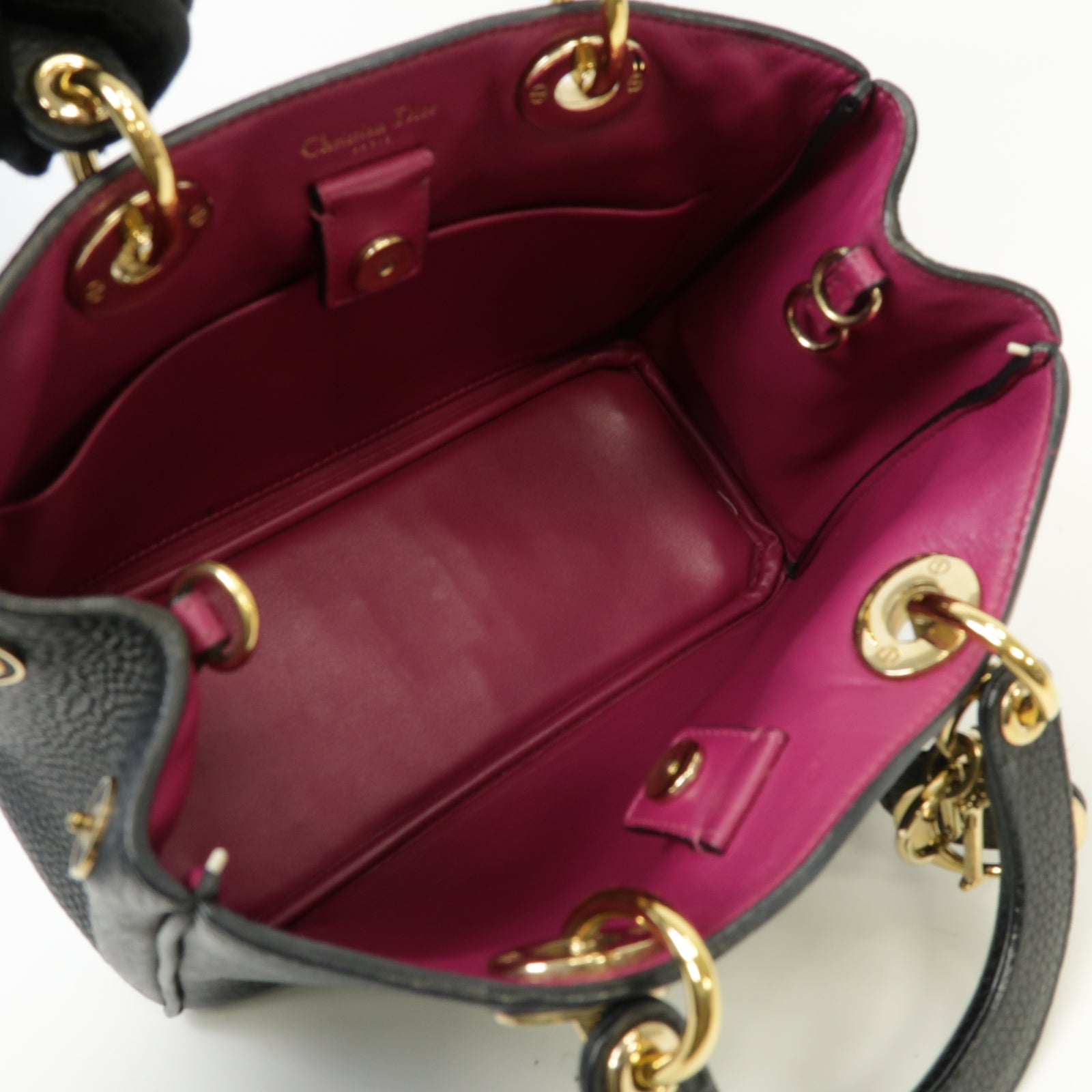 Dior 牛皮皮革Diorissimo金扣手挽肩背兩用袋黑色