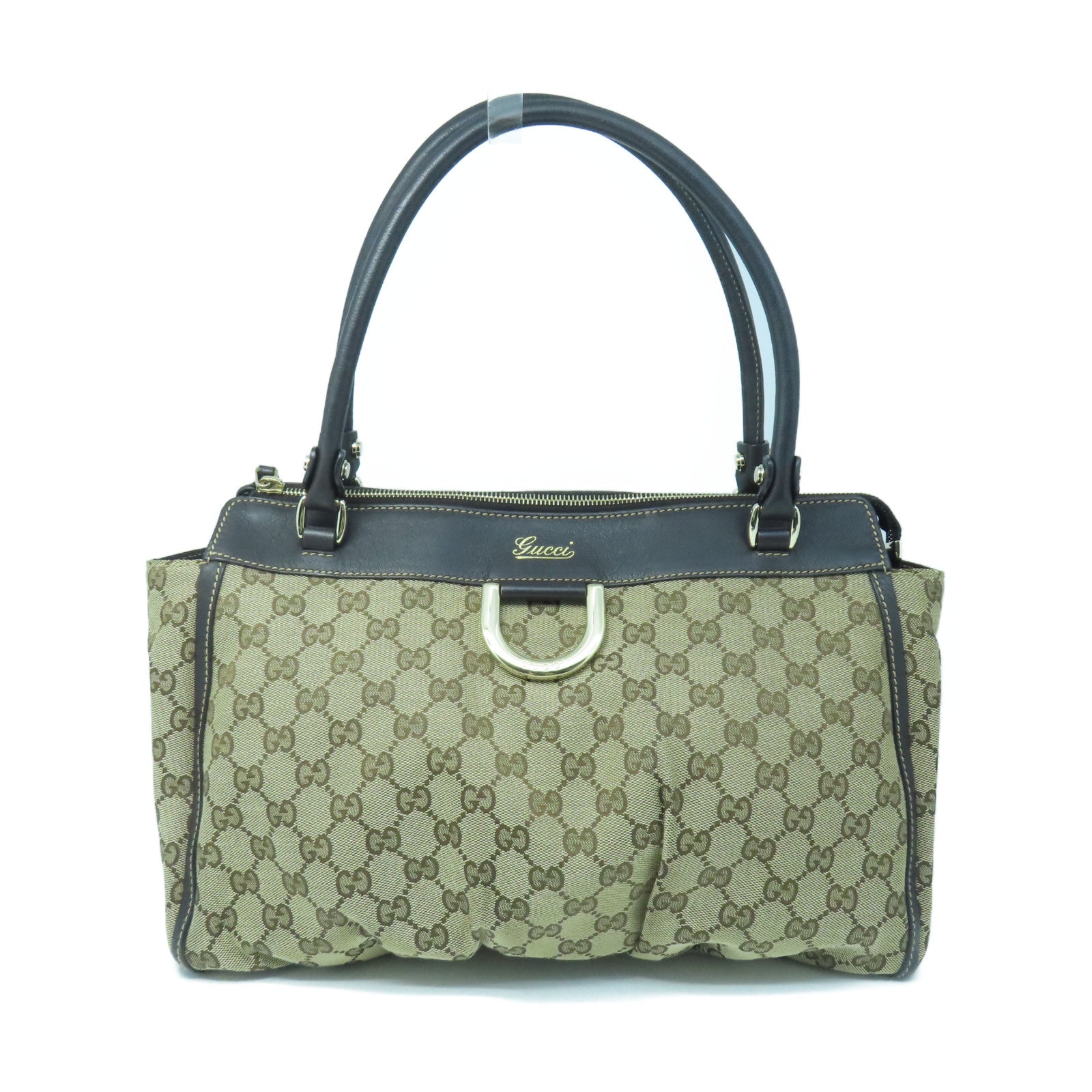 GUCCI canvas Shoulder Bag gold buckle shoulder bag brown