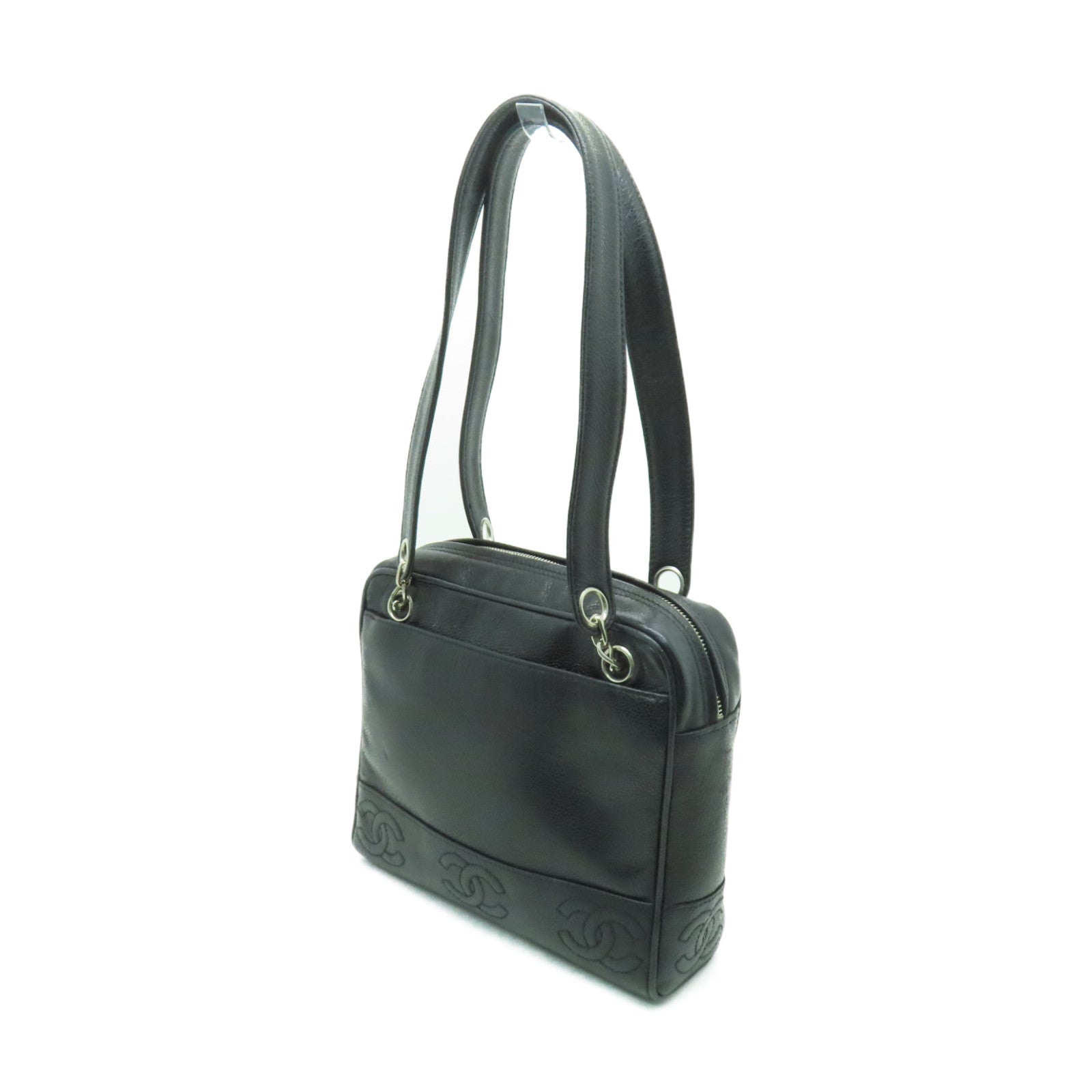 CHANEL Caviar皮革Shoulder Bag銀扣肩背袋黑色