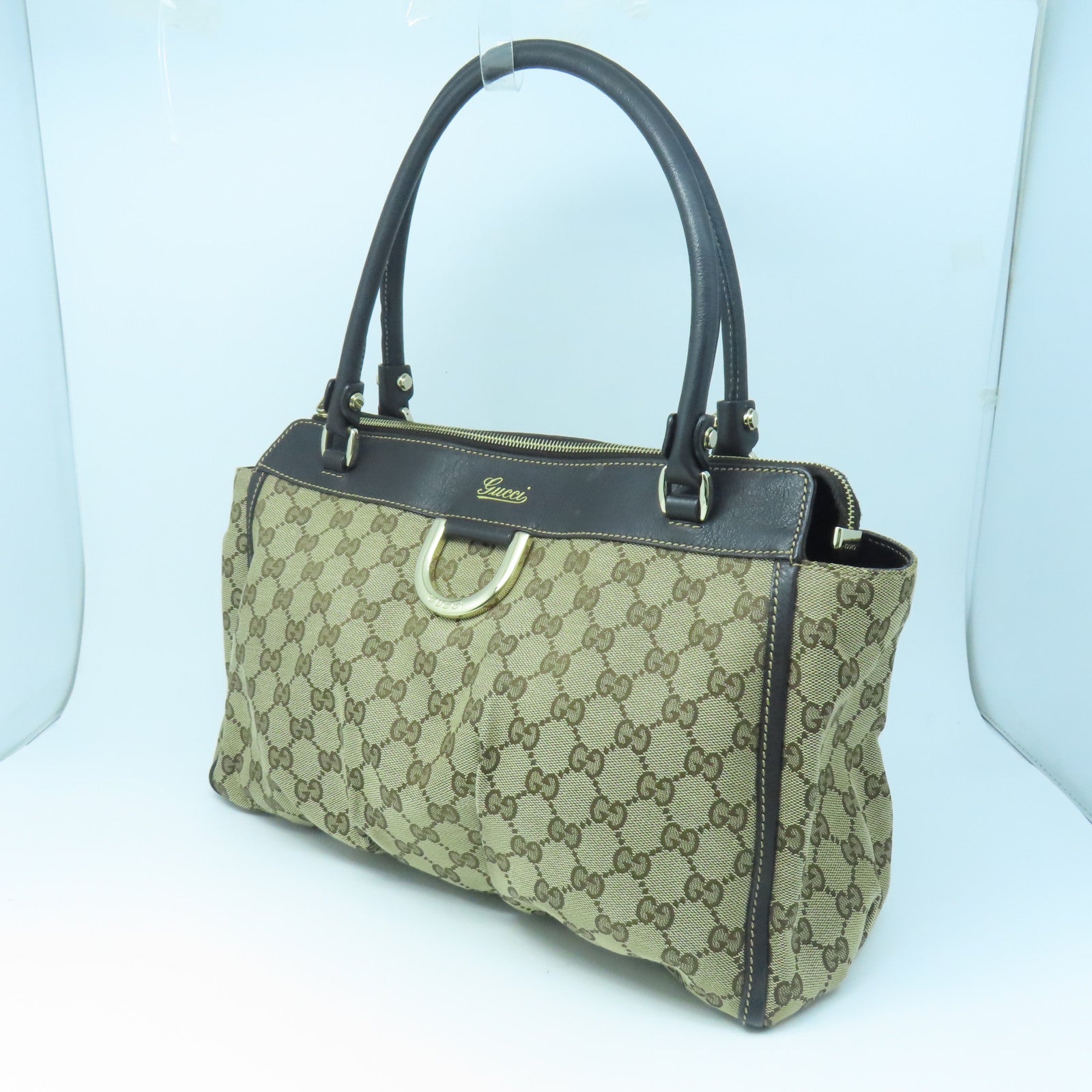 GUCCI canvas Shoulder Bag gold buckle shoulder bag brown