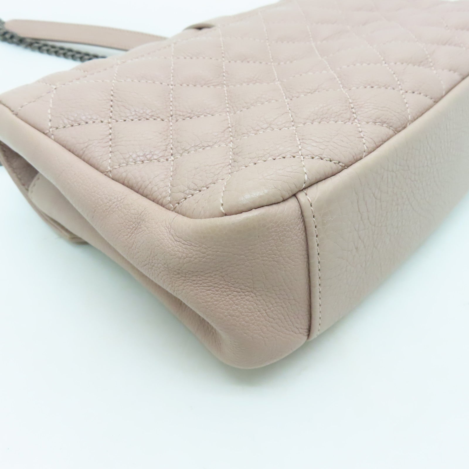 SAINT LAURENT 牛皮皮革Shoulder Bag銀扣手挽肩背兩用袋粉紅色