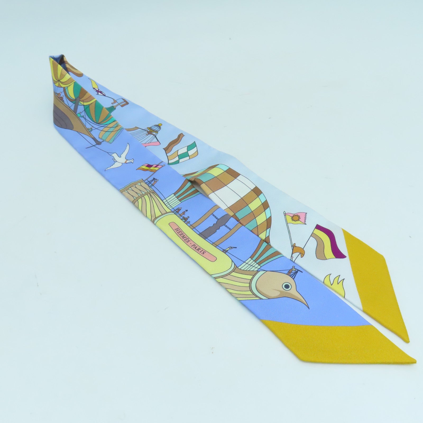 HERMES 絲質Twilly絲巾藍色