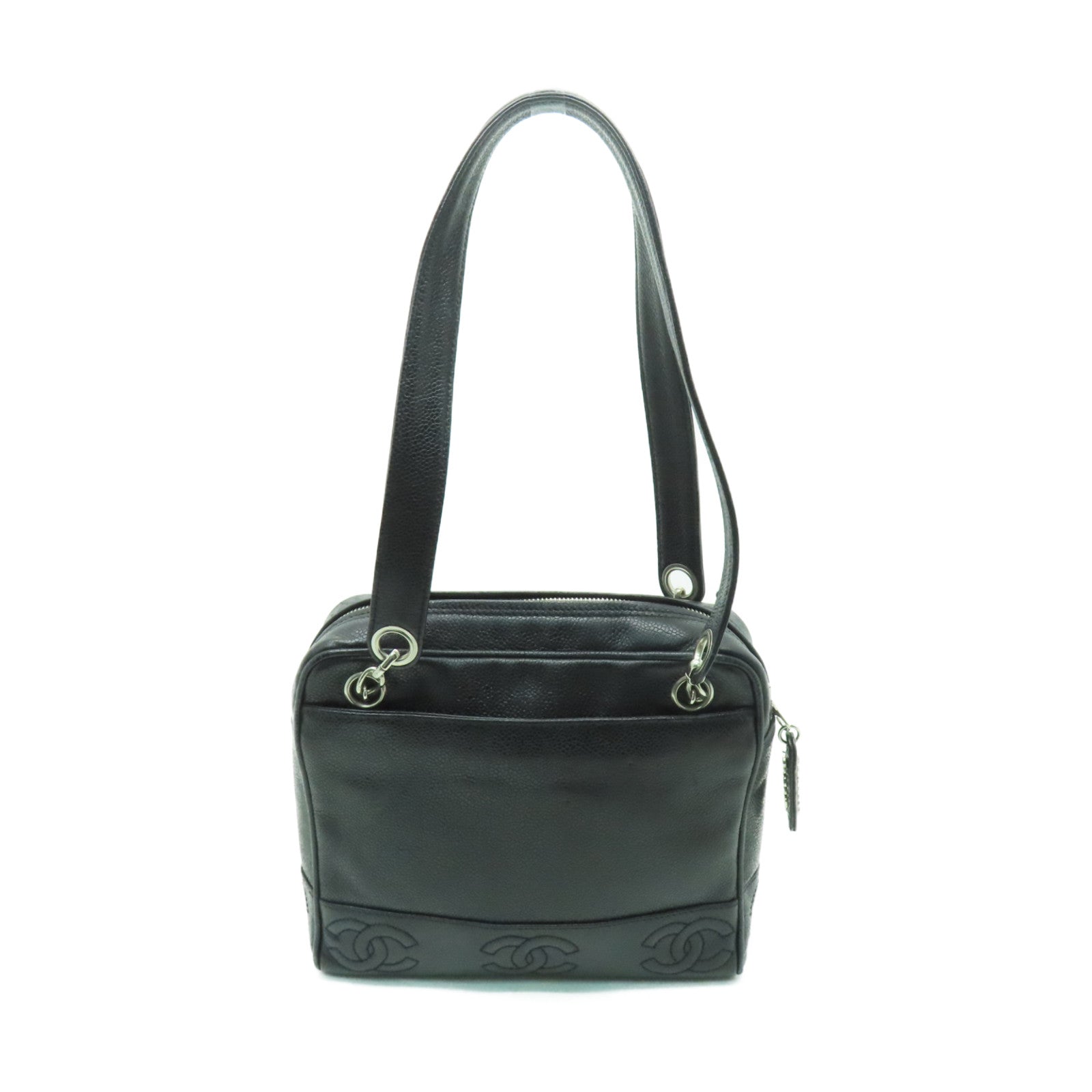 CHANEL Caviar皮革Shoulder Bag銀扣肩背袋黑色