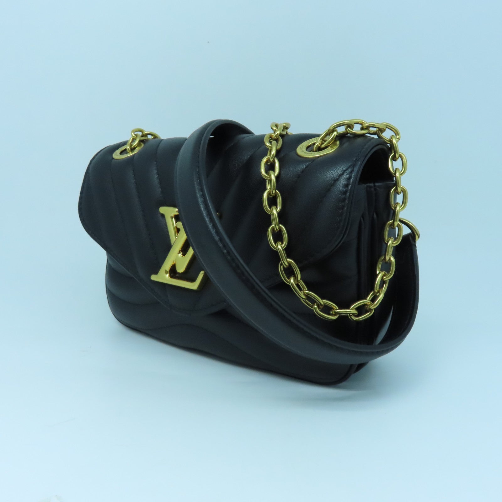 LOUIS VUITTON 牛皮皮革LV New Wave Chain金扣肩背袋黑色