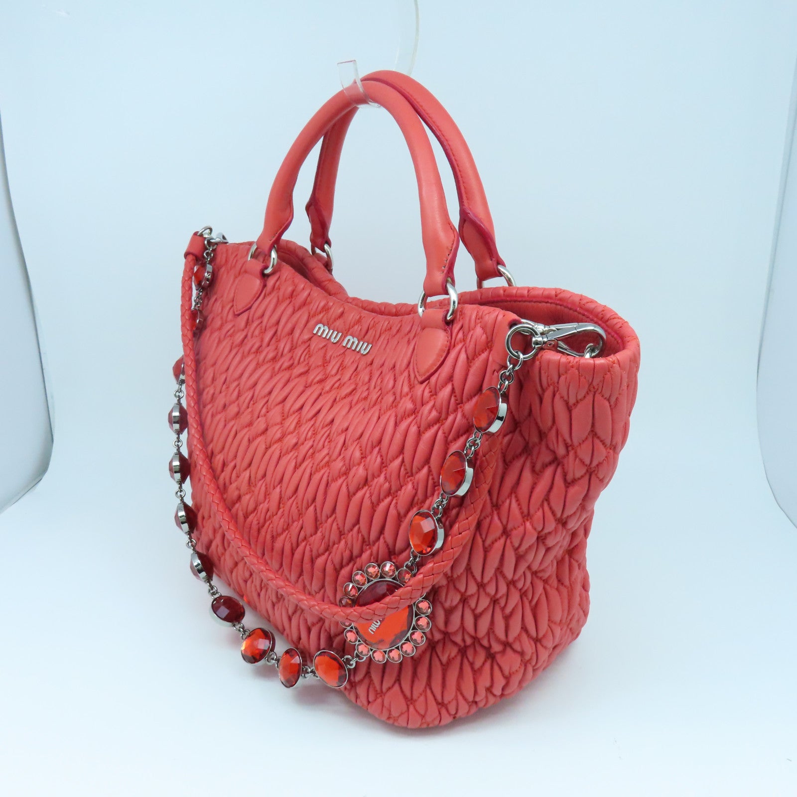 Miu Miu 牛皮皮革Shoulder Bag銀扣手挽肩背兩用袋粉紅色