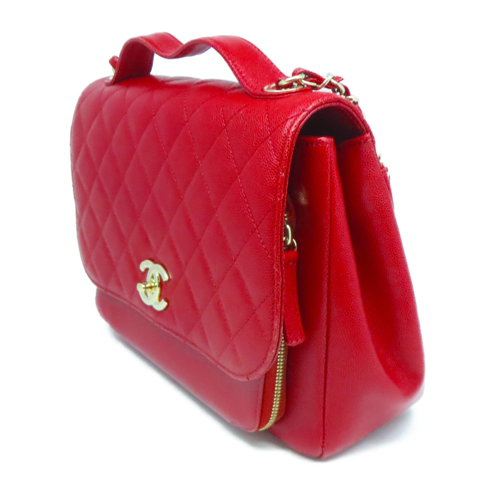 CHANEL Caviar皮革Chain Shoulder金扣鏈帶肩背袋紅色