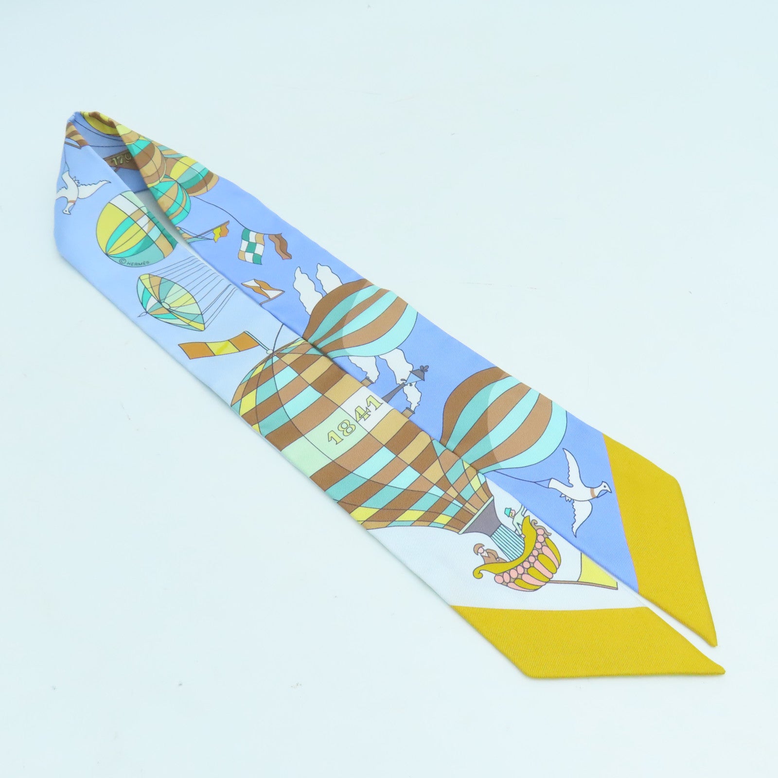 HERMES 絲質Twilly絲巾藍色