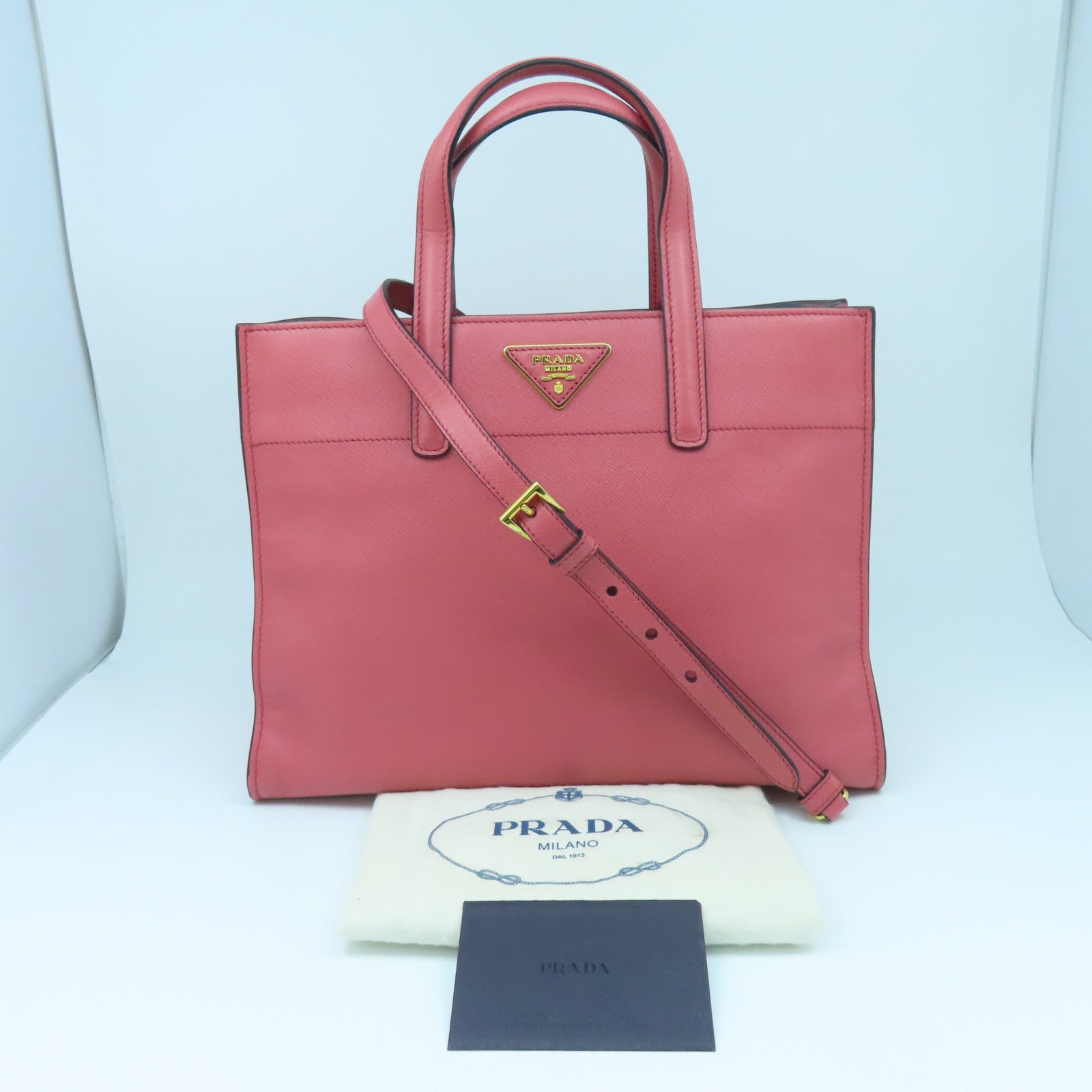PRADA Saffiano皮革2way Shoulder Bag金扣手挽肩背兩用袋粉紅色