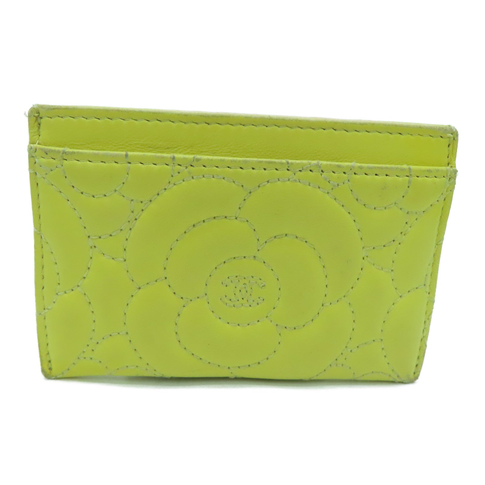 CHANEL cowhide leather Card Case card holder yellow