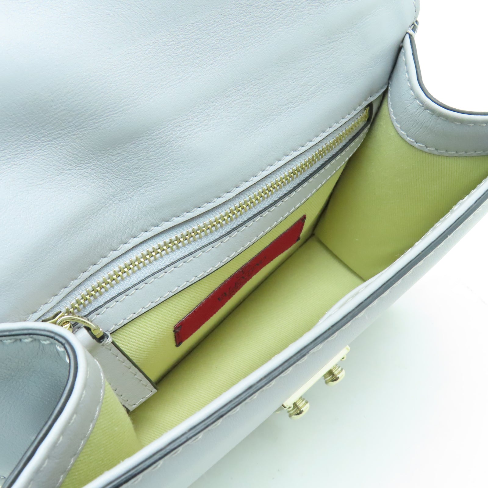 Valentino 牛皮皮革Shoulder Bag金扣肩背袋灰色