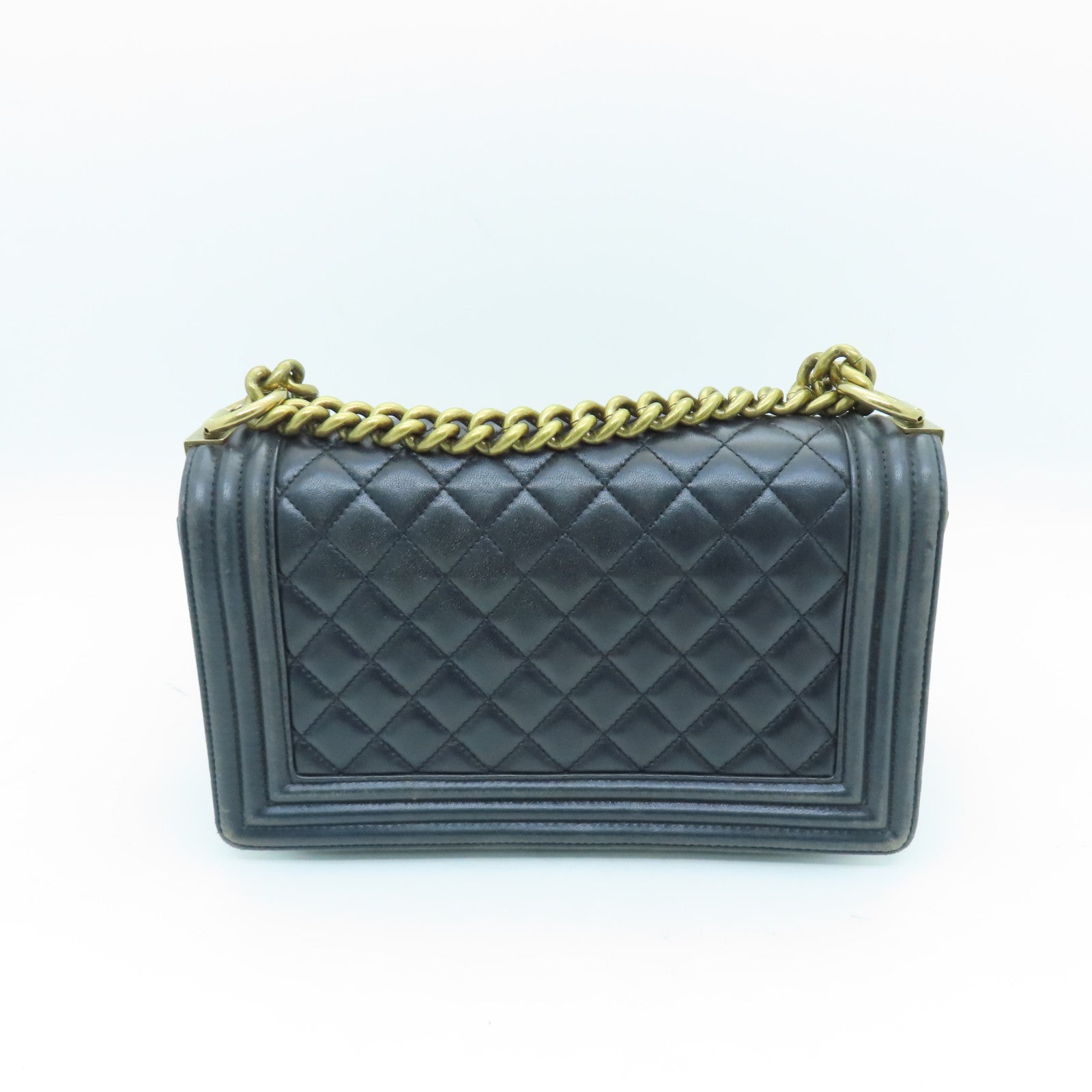CHANEL 菱格羊皮皮革Boy Chanel 25金扣鏈帶肩背袋黑色