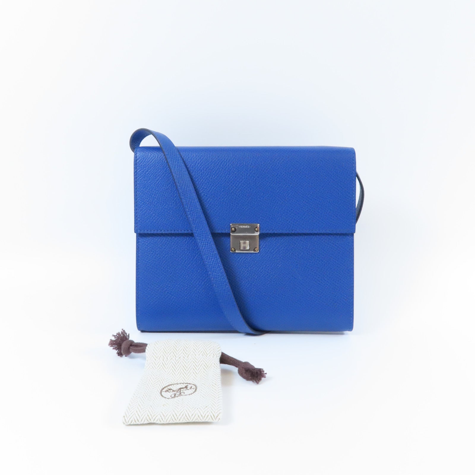 HERMES Epsom皮革Clic 16銀扣肩背袋Bleu France法國藍色