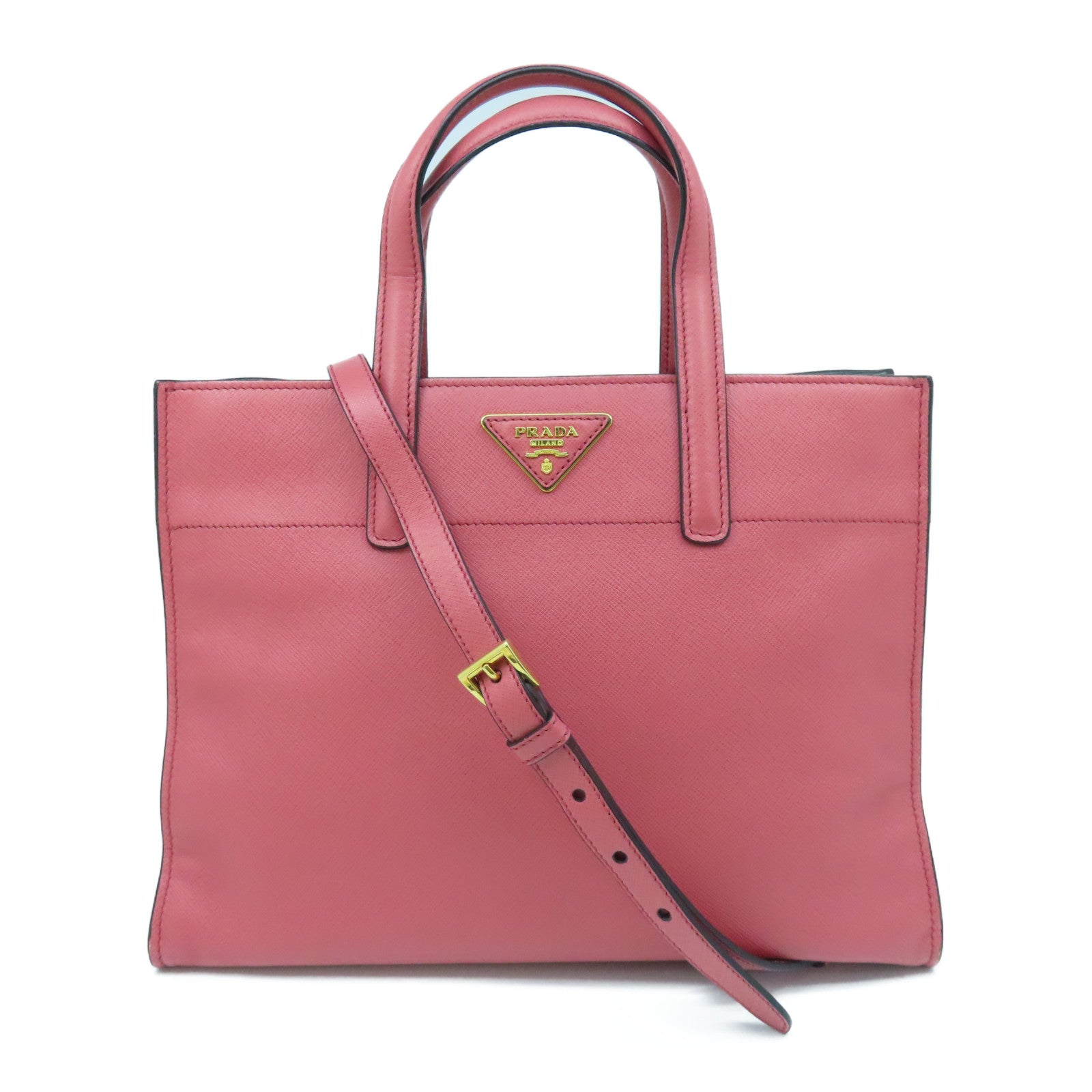 PRADA Saffiano皮革2way Shoulder Bag金扣手挽肩背兩用袋粉紅色