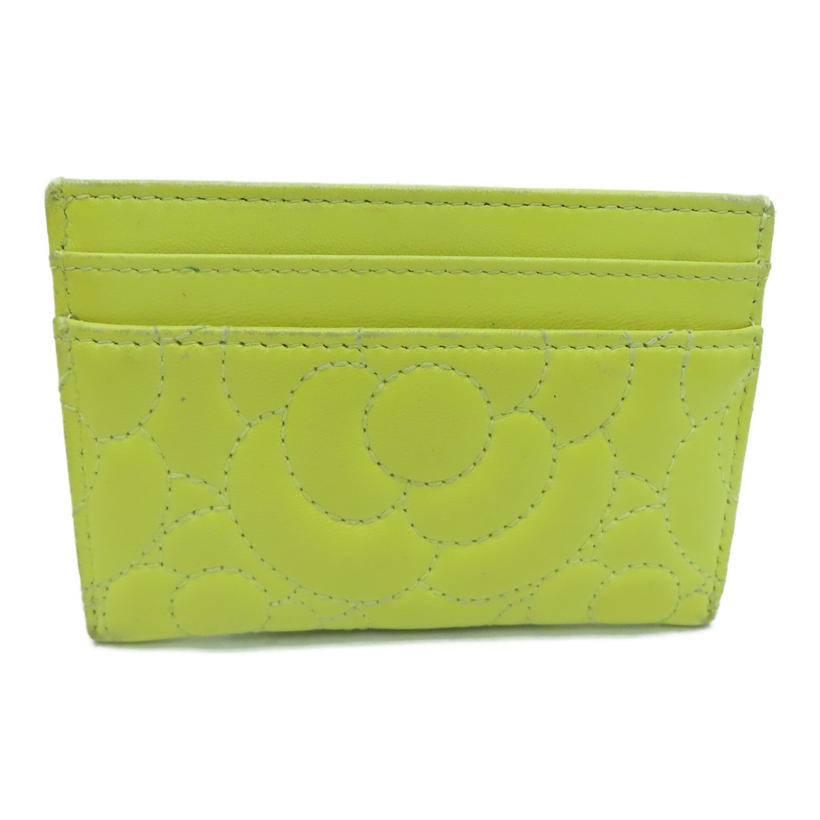 CHANEL cowhide leather Card Case card holder yellow