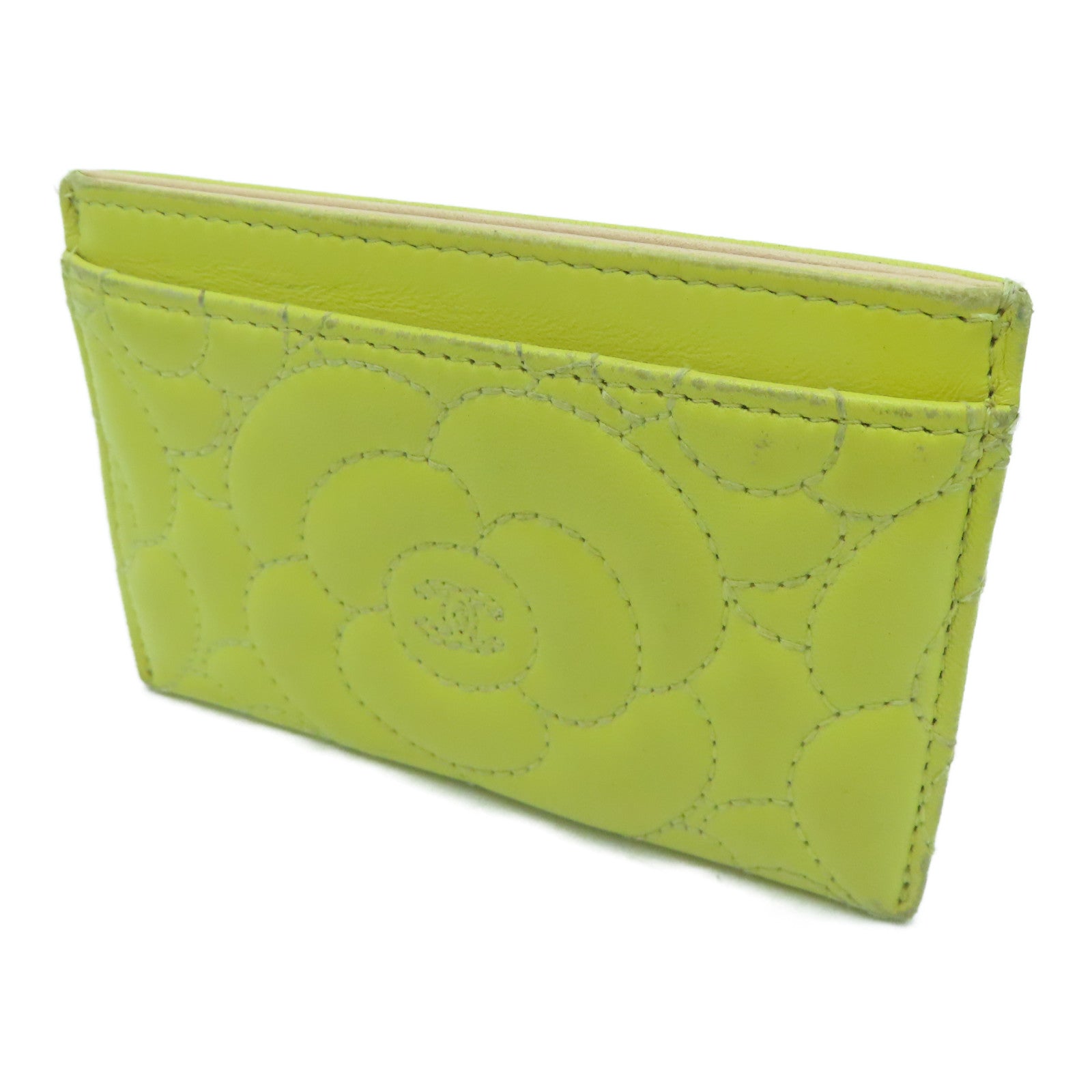 CHANEL cowhide leather Card Case card holder yellow