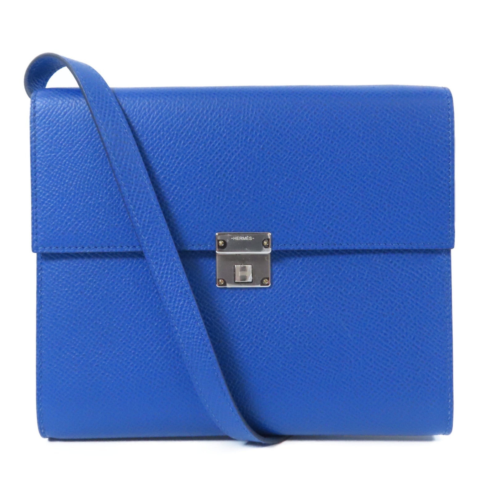 HERMES Epsom皮革Clic 16銀扣肩背袋Bleu France法國藍色