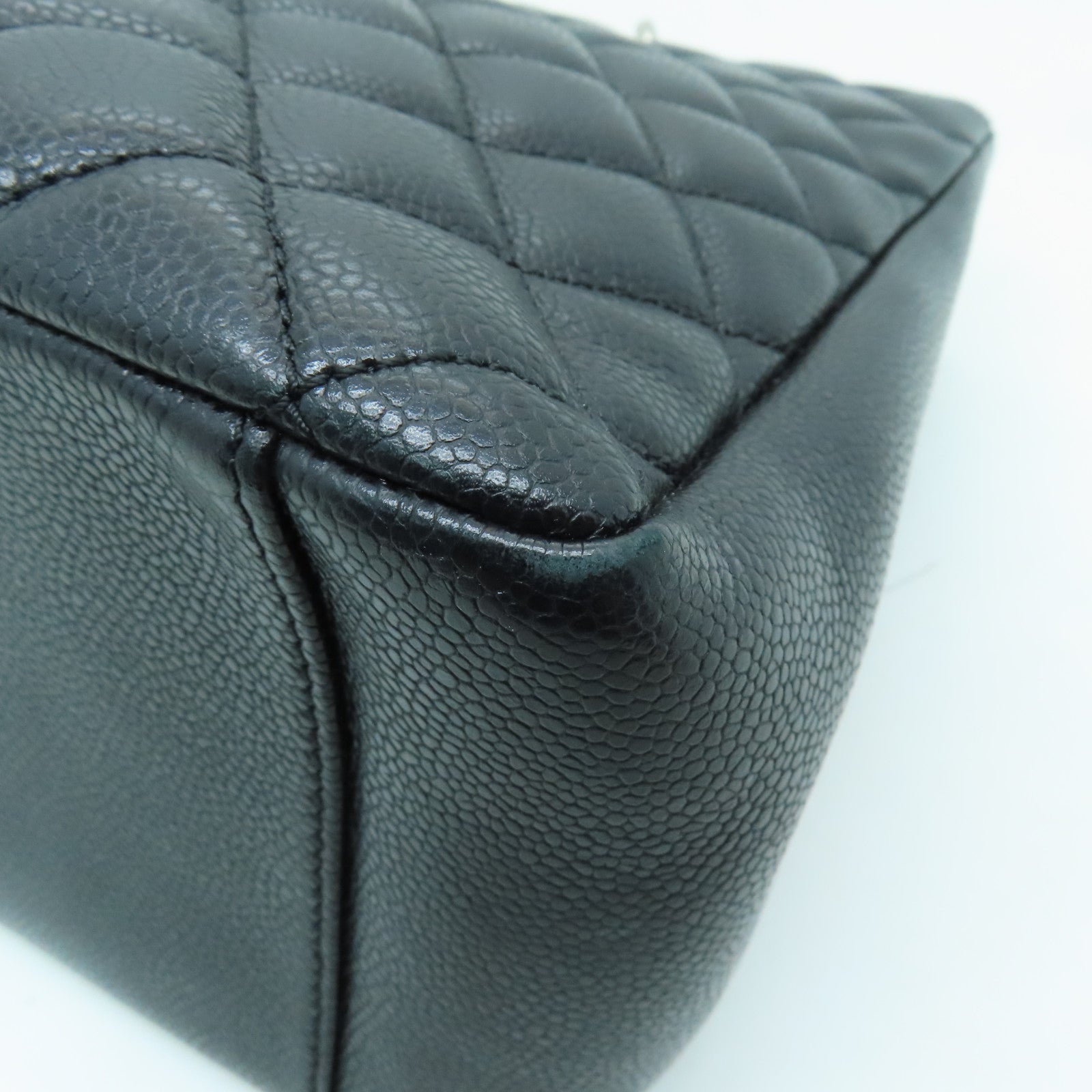 CHANEL 菱格Caviar皮革GST銀扣鏈帶肩背袋黑色