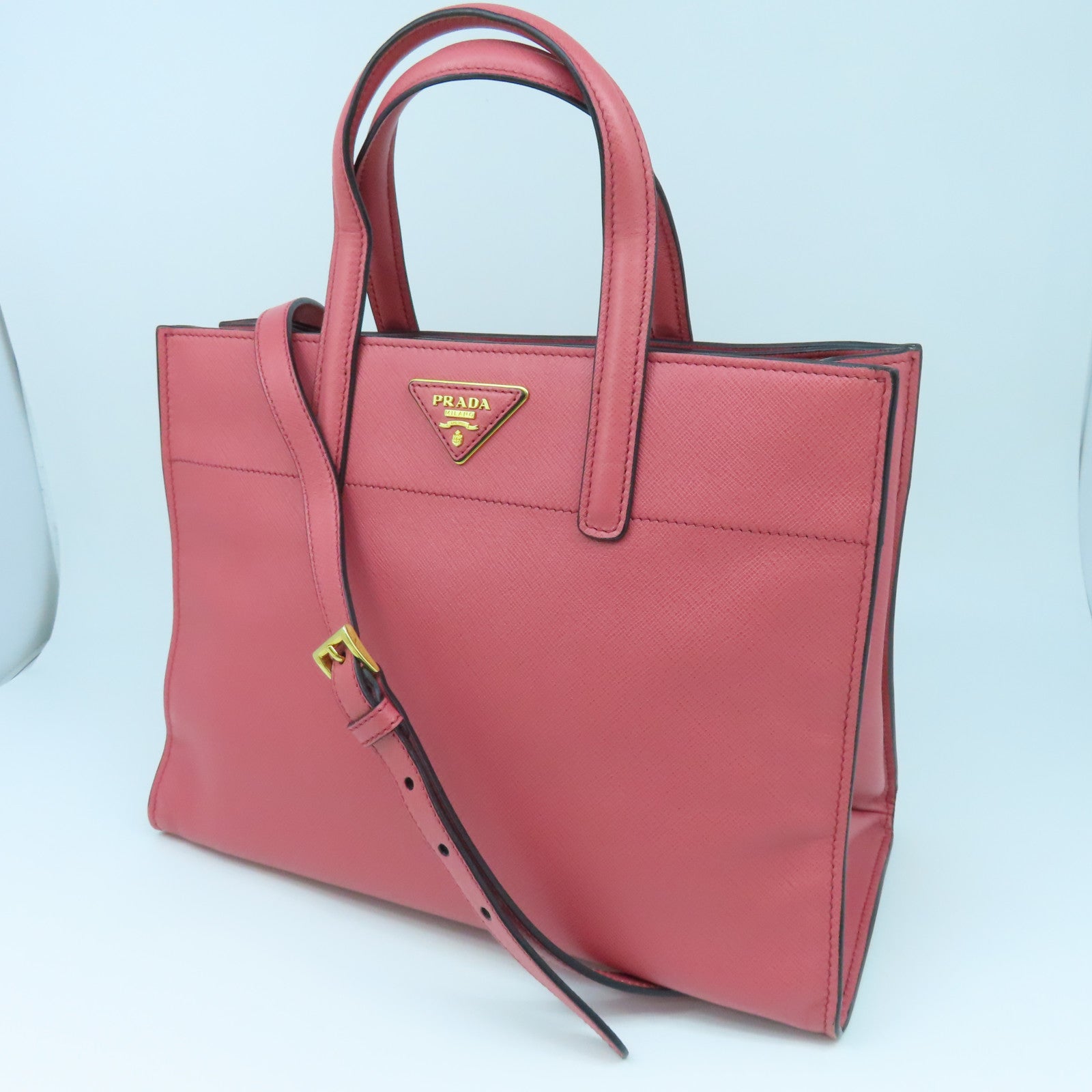 PRADA Saffiano皮革2way Shoulder Bag金扣手挽肩背兩用袋粉紅色