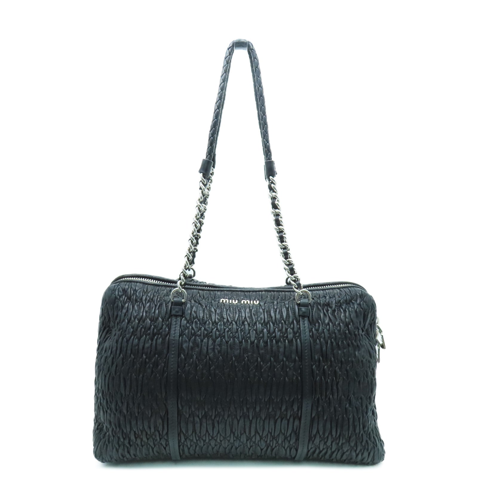 Miu Miu 羊皮皮革Chain Shoulder Bag银扣链带肩背袋黑色