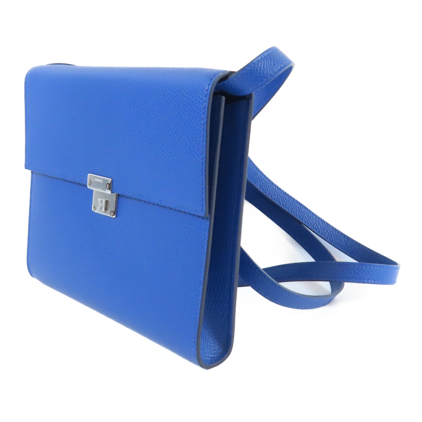 HERMES Epsom皮革Clic 16銀扣肩背袋Bleu France法國藍色