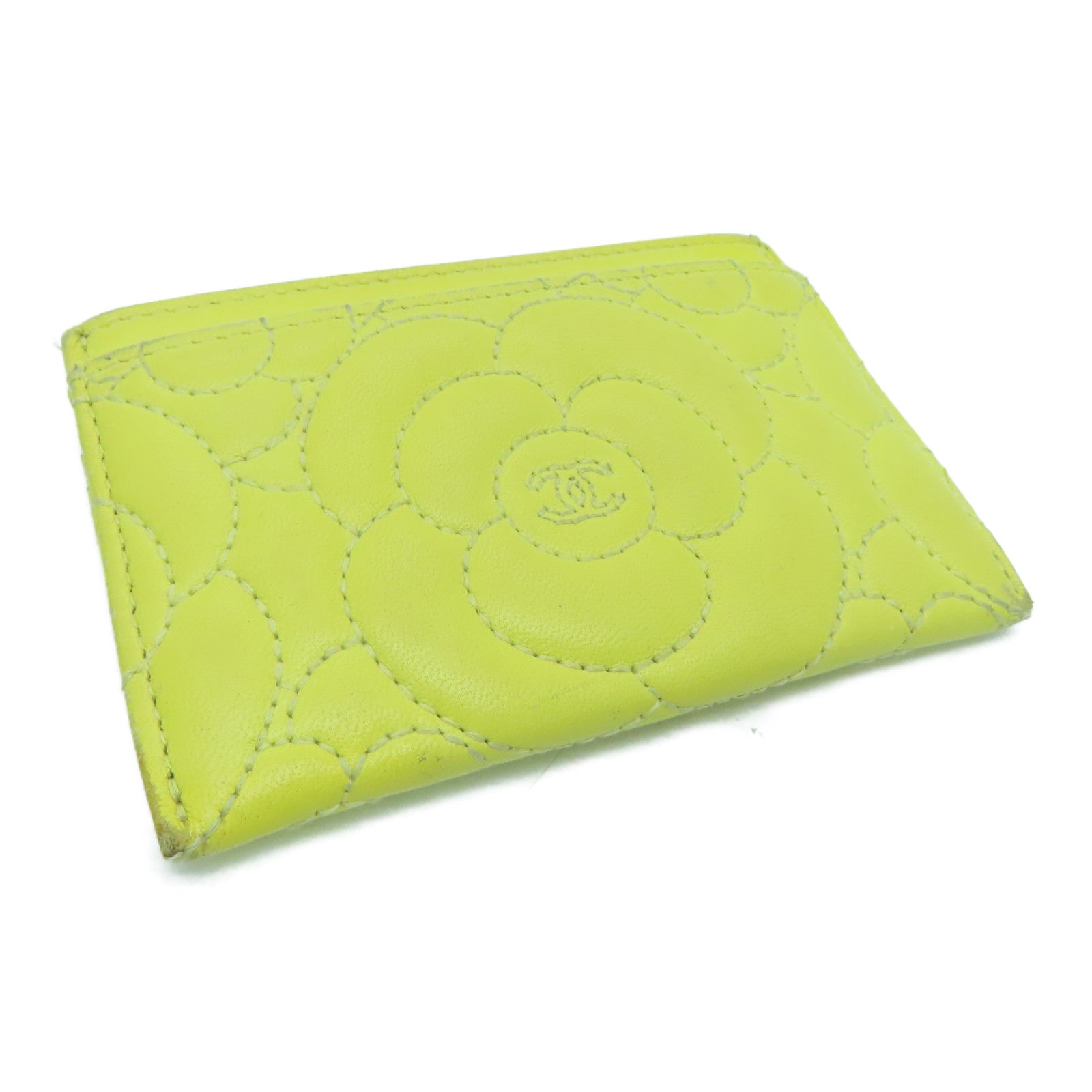 CHANEL cowhide leather Card Case card holder yellow