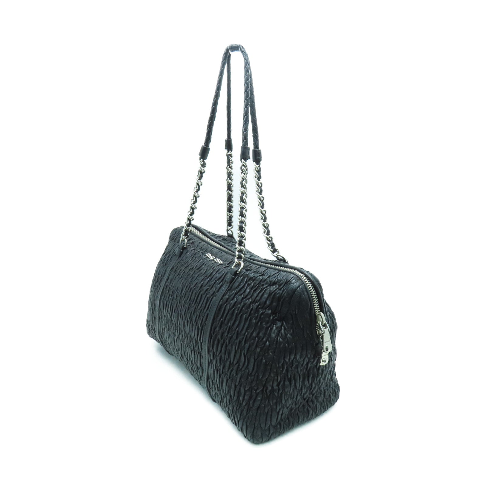 Miu Miu 羊皮皮革Chain Shoulder Bag银扣链带肩背袋黑色