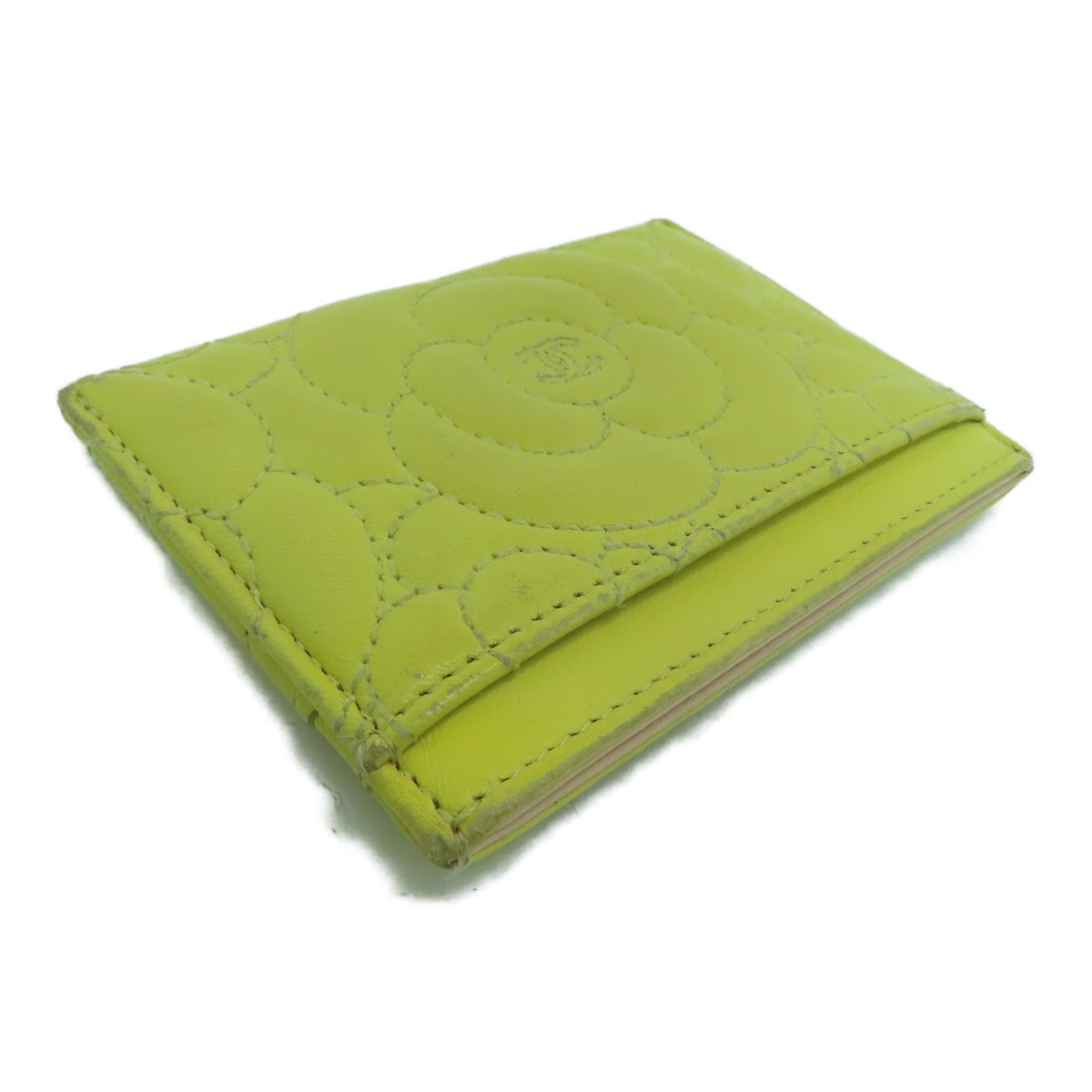 CHANEL cowhide leather Card Case card holder yellow