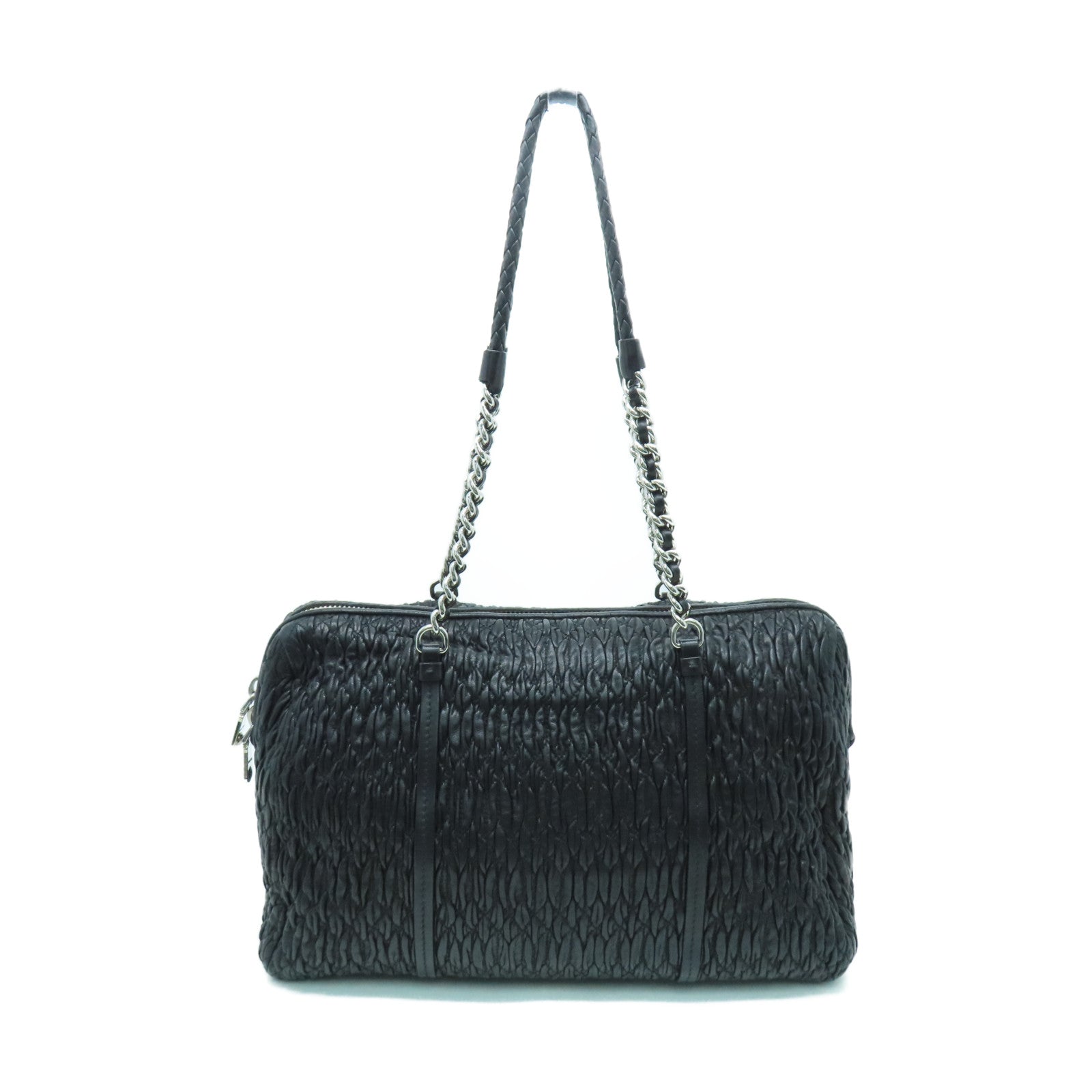 Miu Miu 羊皮皮革Chain Shoulder Bag银扣链带肩背袋黑色