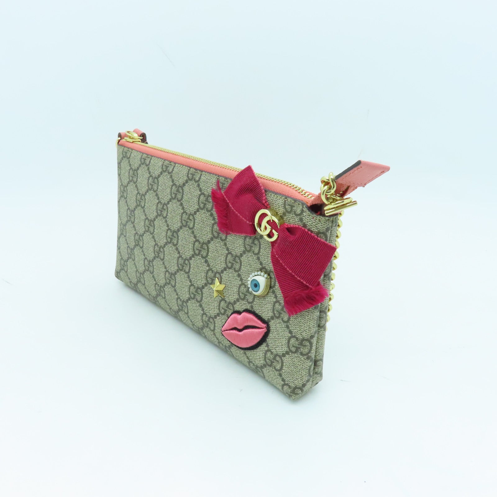 GUCCI Coated Canvas Chain Shoulder Gold Buckle Chain Shoulder Bag Brown