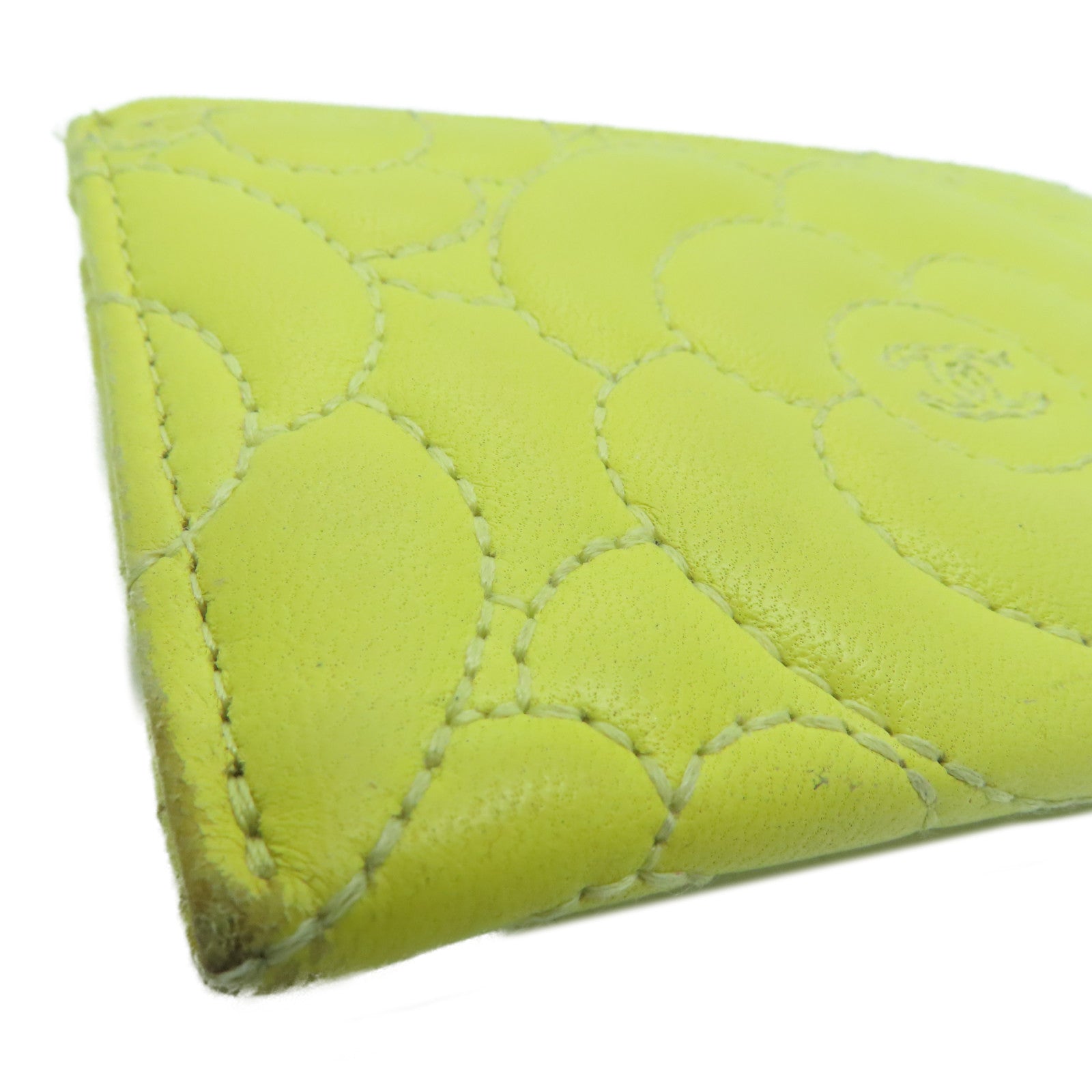 CHANEL cowhide leather Card Case card holder yellow