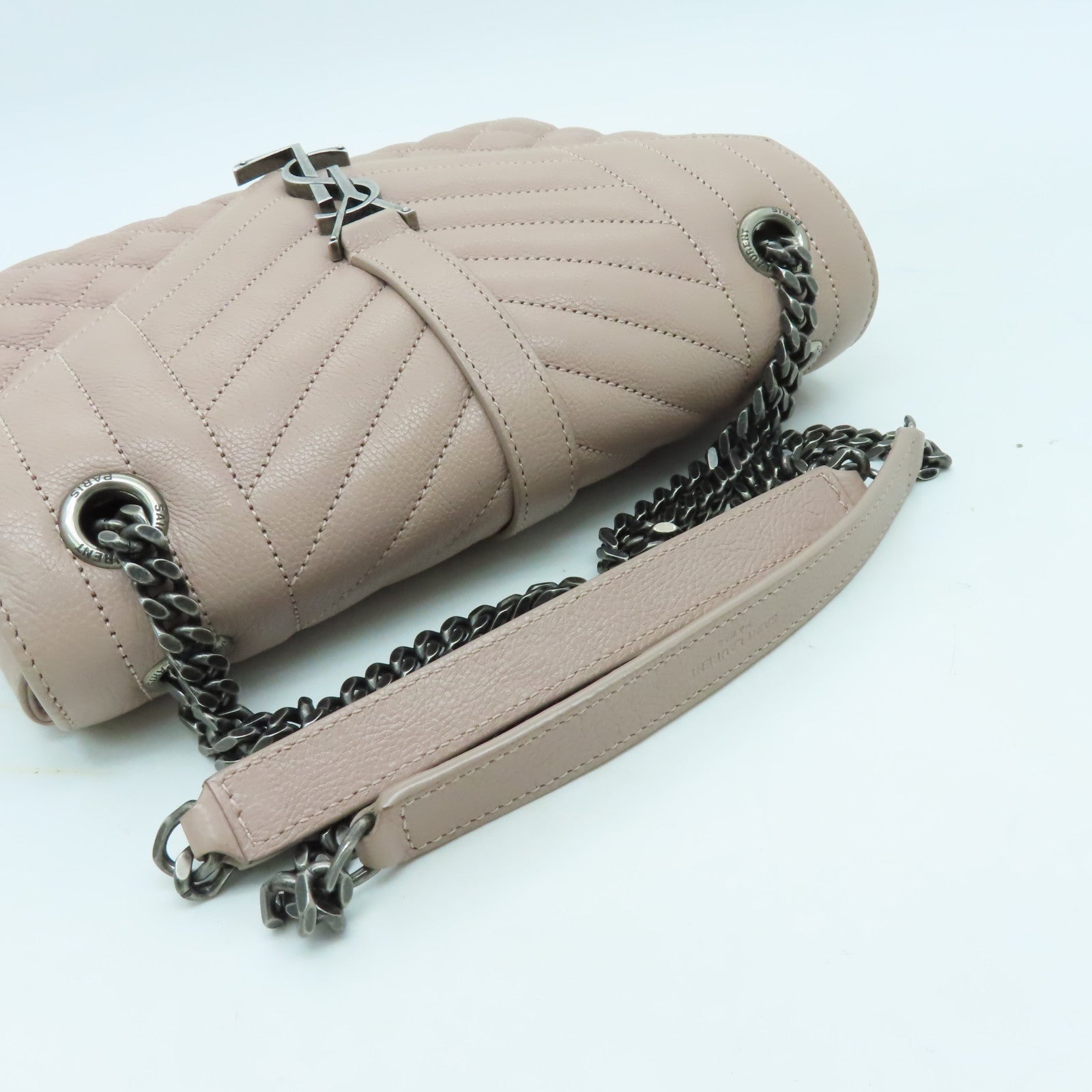 SAINT LAURENT 牛皮皮革Shoulder Bag銀扣手挽肩背兩用袋粉紅色