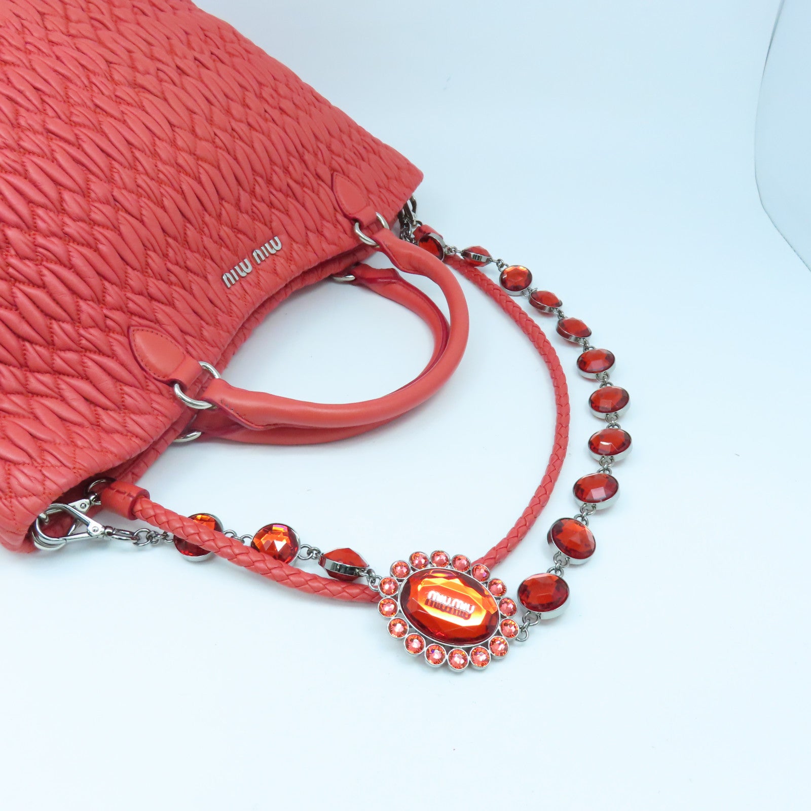 Miu Miu 牛皮皮革Shoulder Bag銀扣手挽肩背兩用袋粉紅色