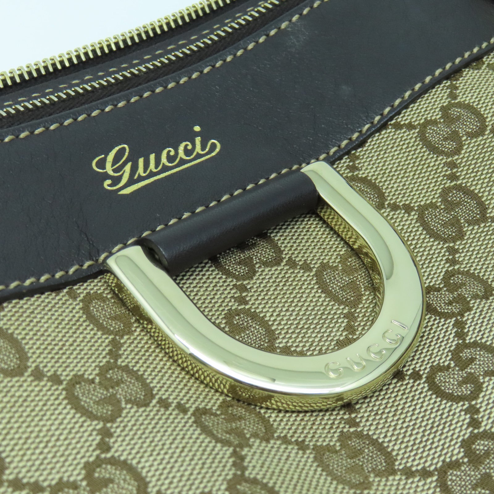 GUCCI canvas Shoulder Bag gold buckle shoulder bag brown