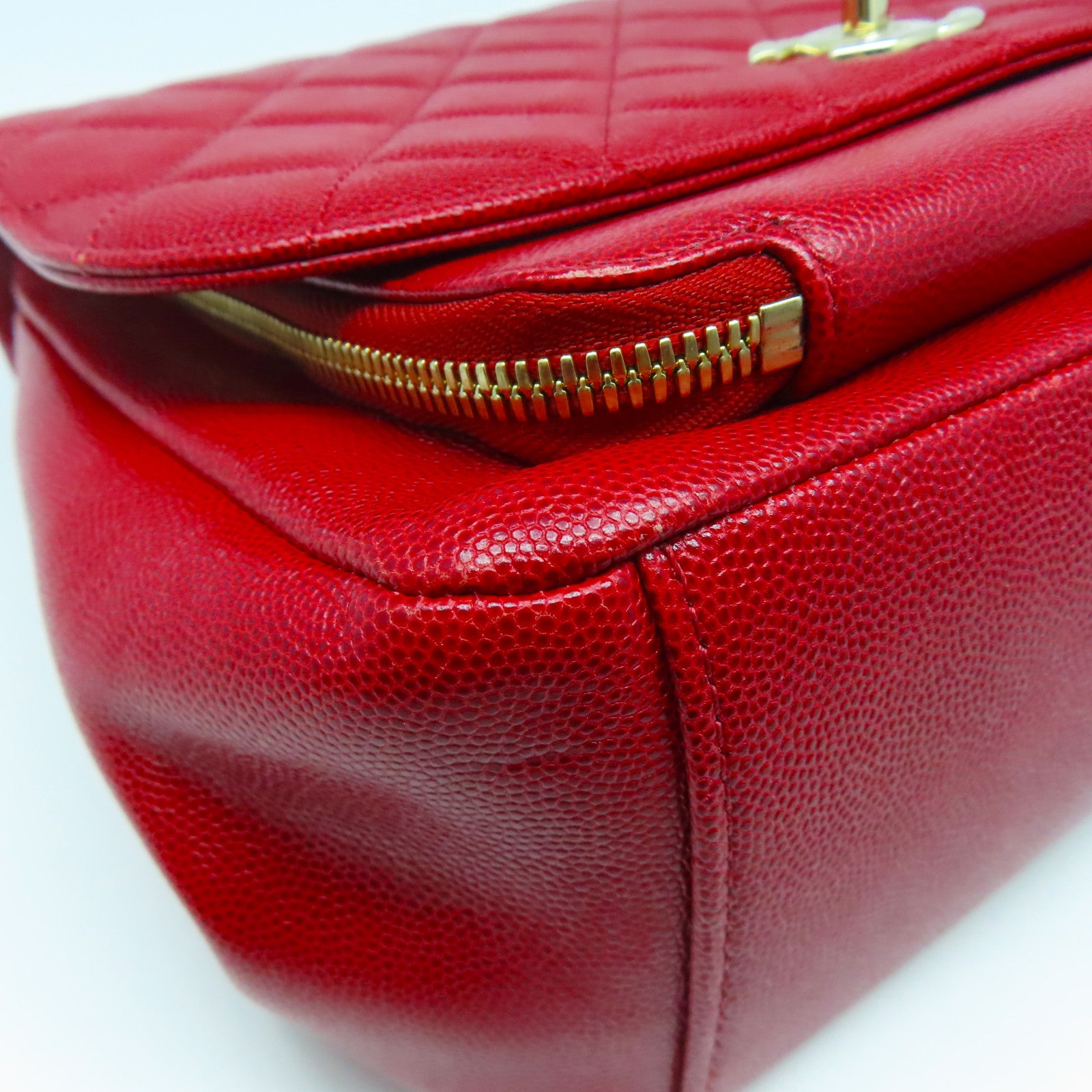 CHANEL Caviar皮革Chain Shoulder金扣鏈帶肩背袋紅色