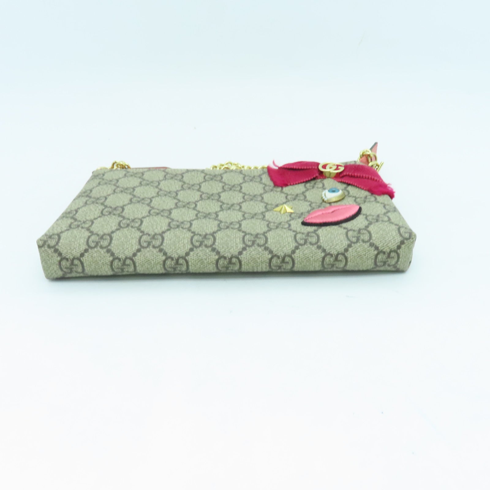 GUCCI Coated Canvas Chain Shoulder Gold Buckle Chain Shoulder Bag Brown