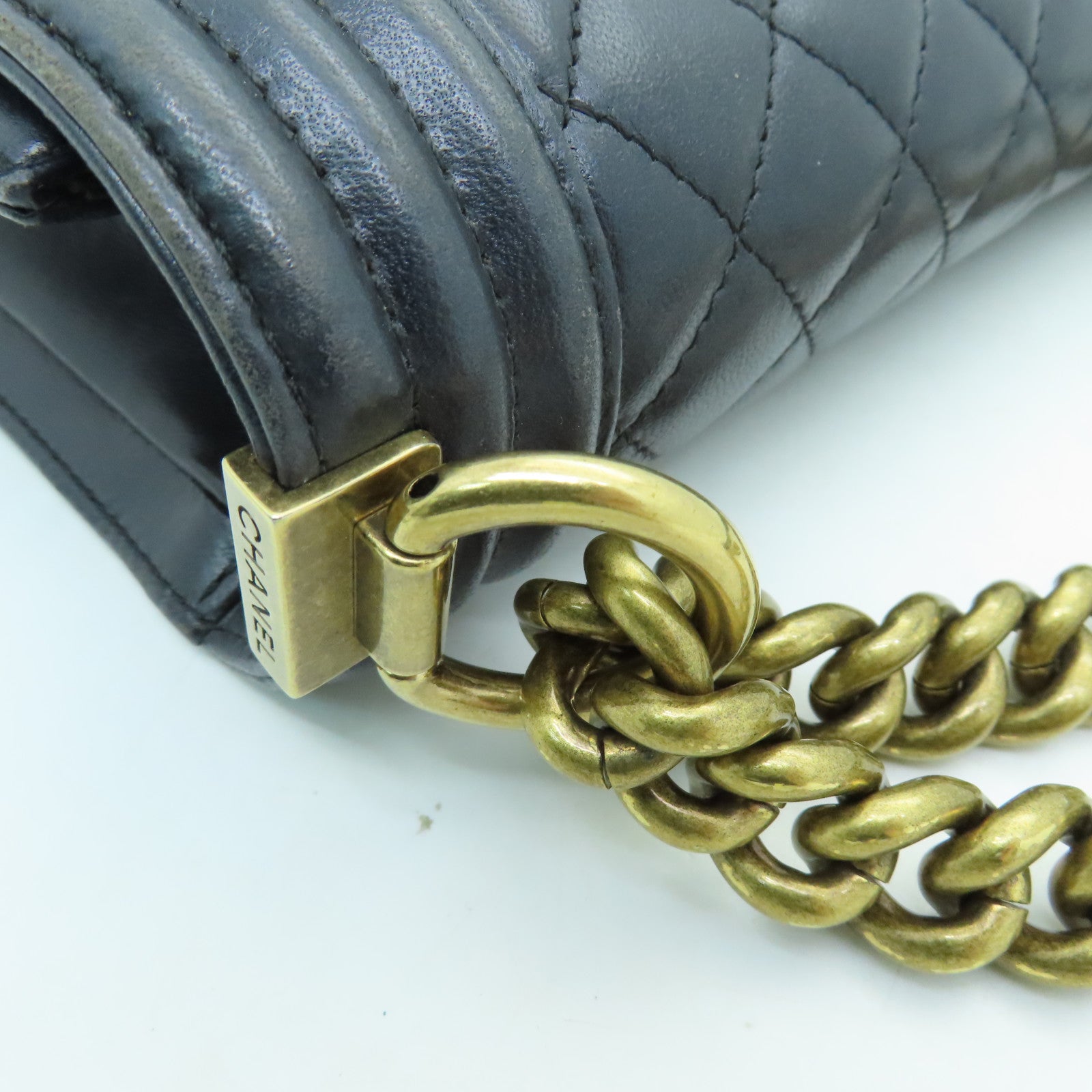 CHANEL 菱格羊皮皮革Boy Chanel 25金扣鏈帶肩背袋黑色