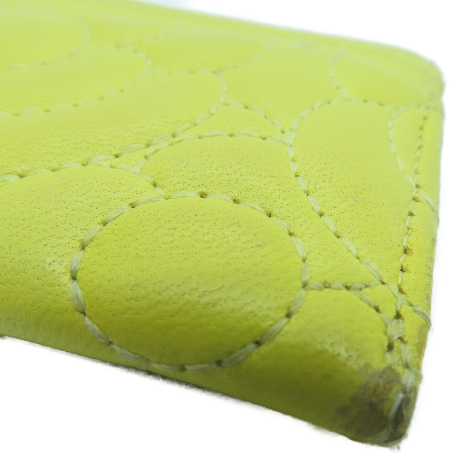 CHANEL cowhide leather Card Case card holder yellow