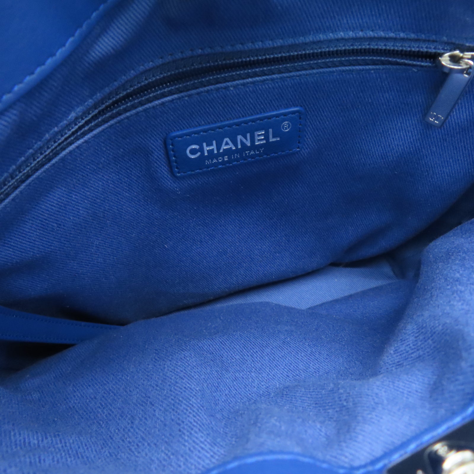CHANEL 菱格牛皮皮革Chain Shoulder银扣链带手挽肩背两用袋蓝色