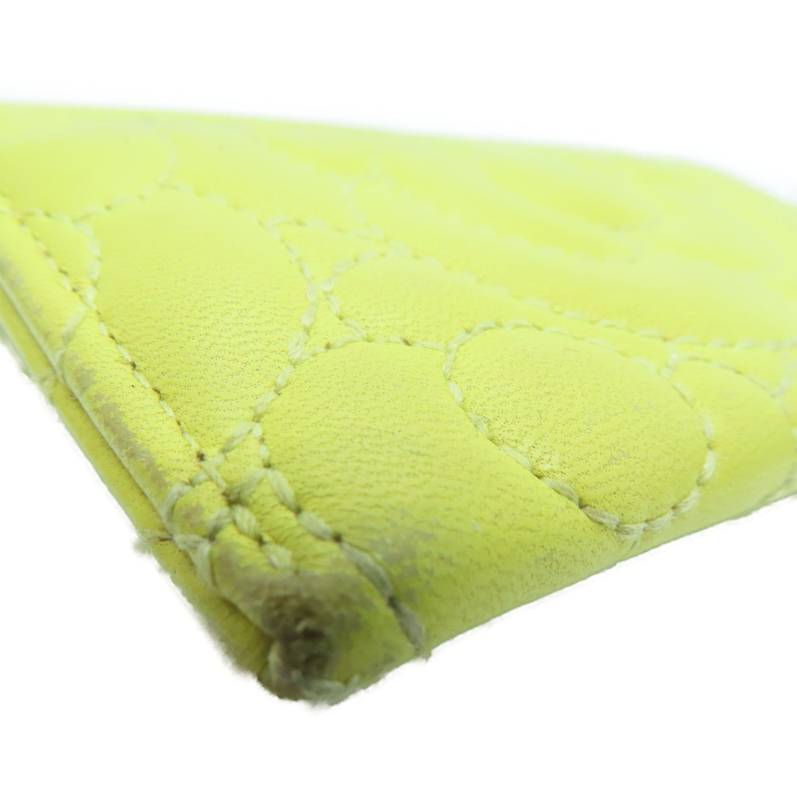 CHANEL cowhide leather Card Case card holder yellow