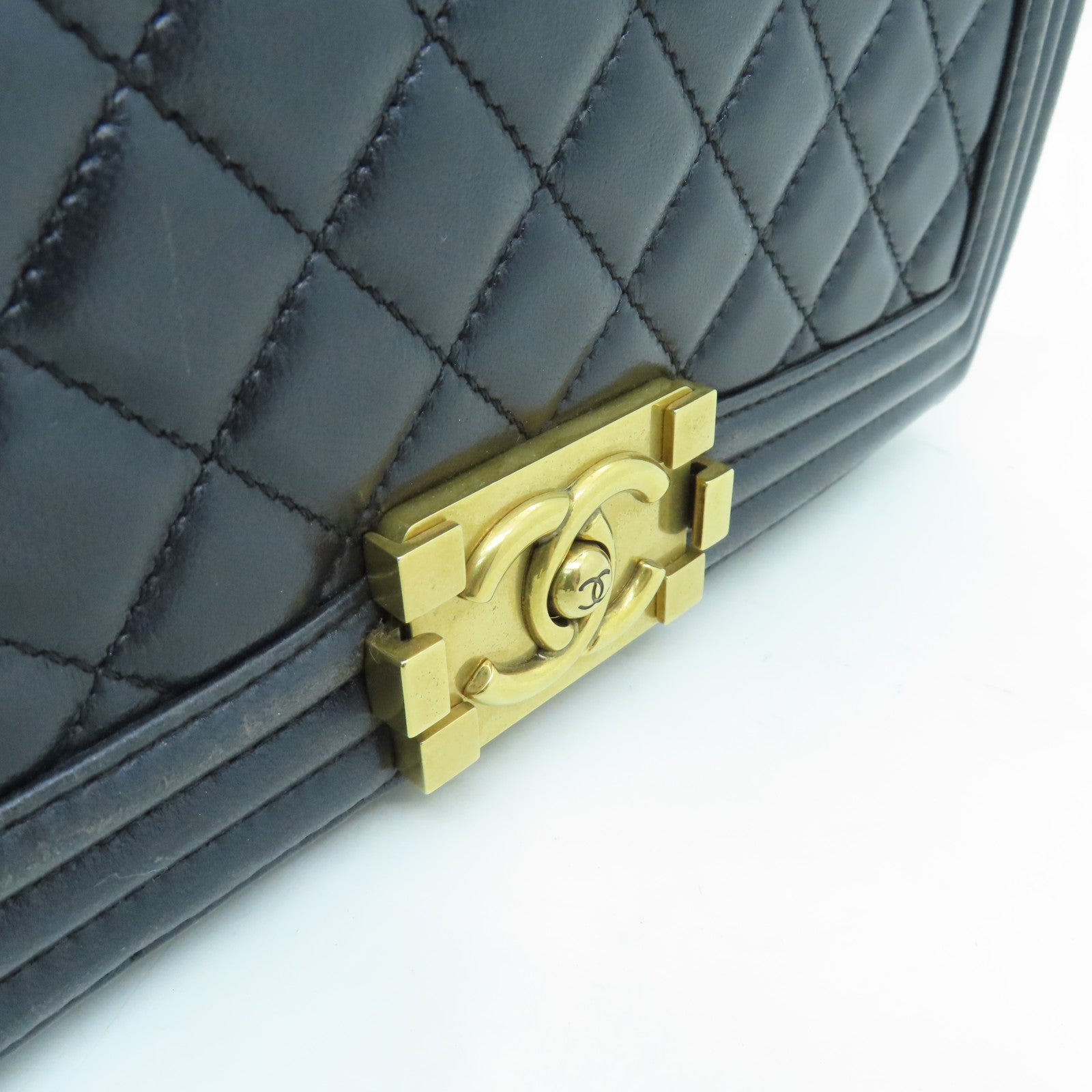 CHANEL 菱格羊皮皮革Boy Chanel 25金扣鏈帶肩背袋黑色