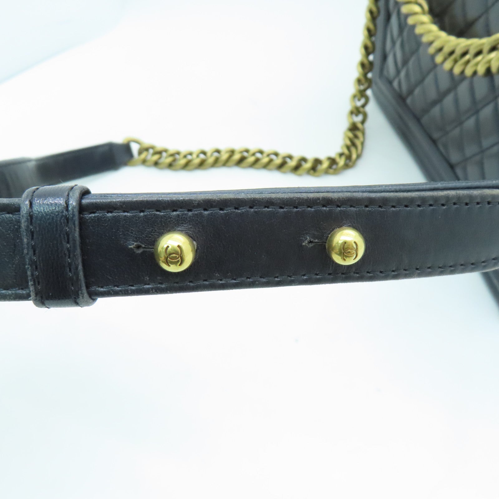 CHANEL 菱格羊皮皮革Boy Chanel 25金扣鏈帶肩背袋黑色