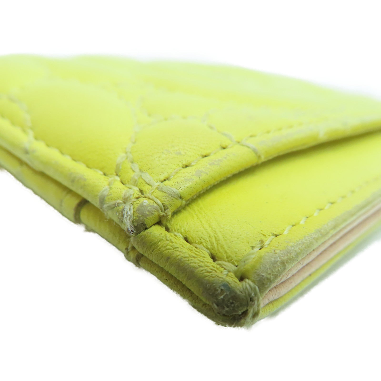 CHANEL cowhide leather Card Case card holder yellow